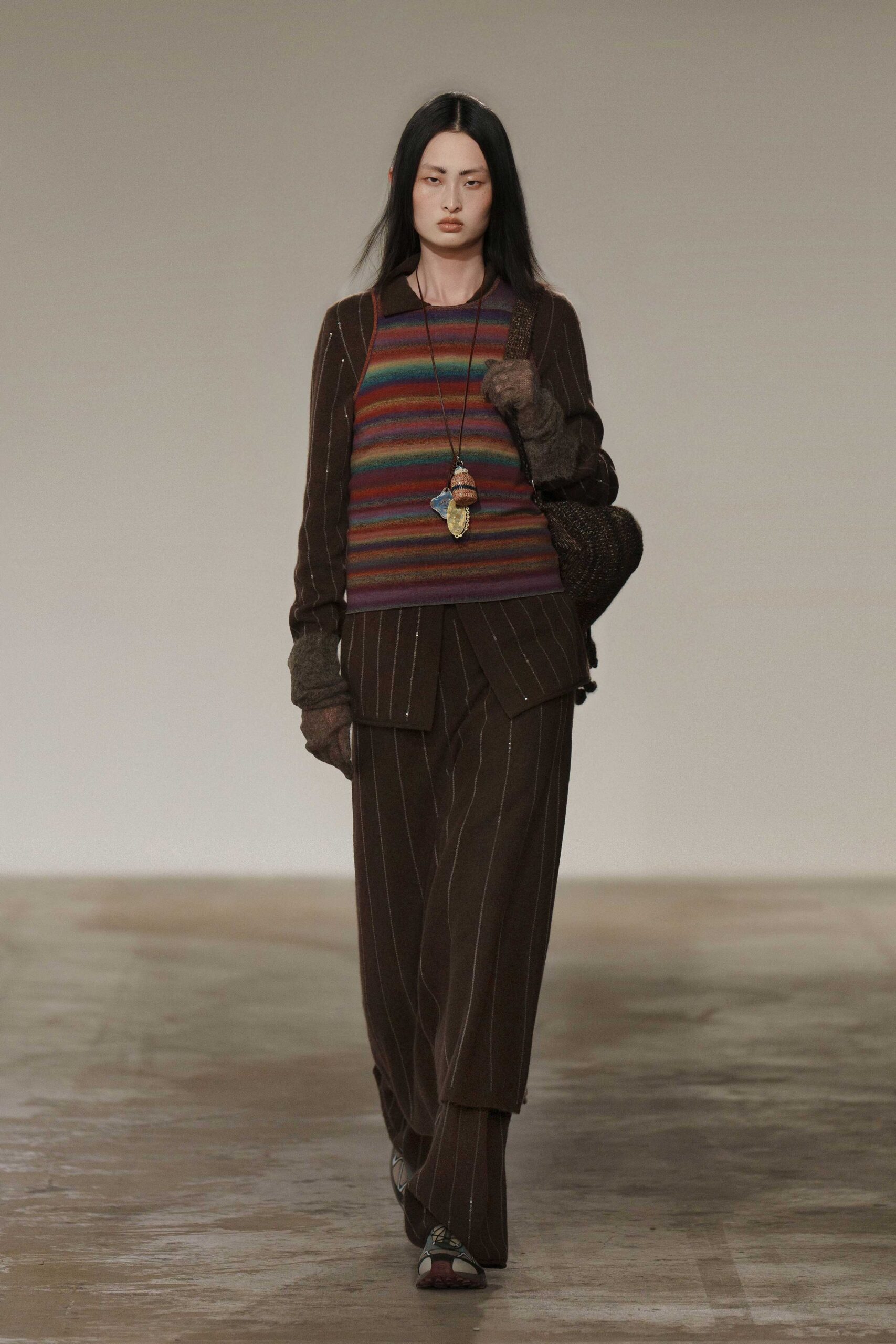 brown striped top and pants