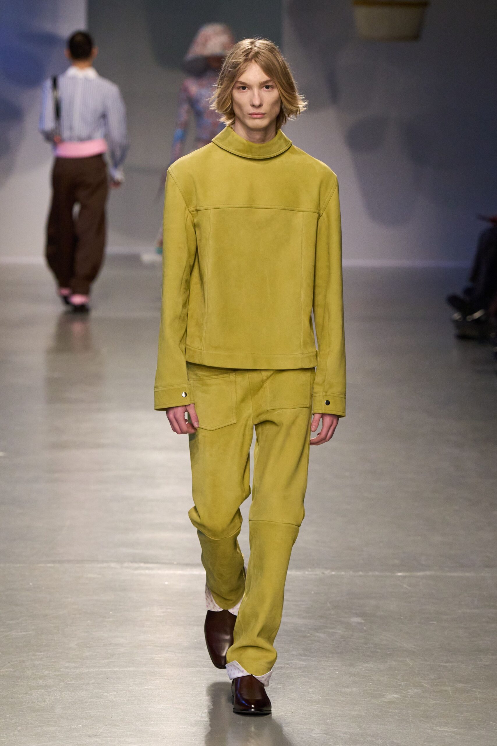 yellow suede fitted pants