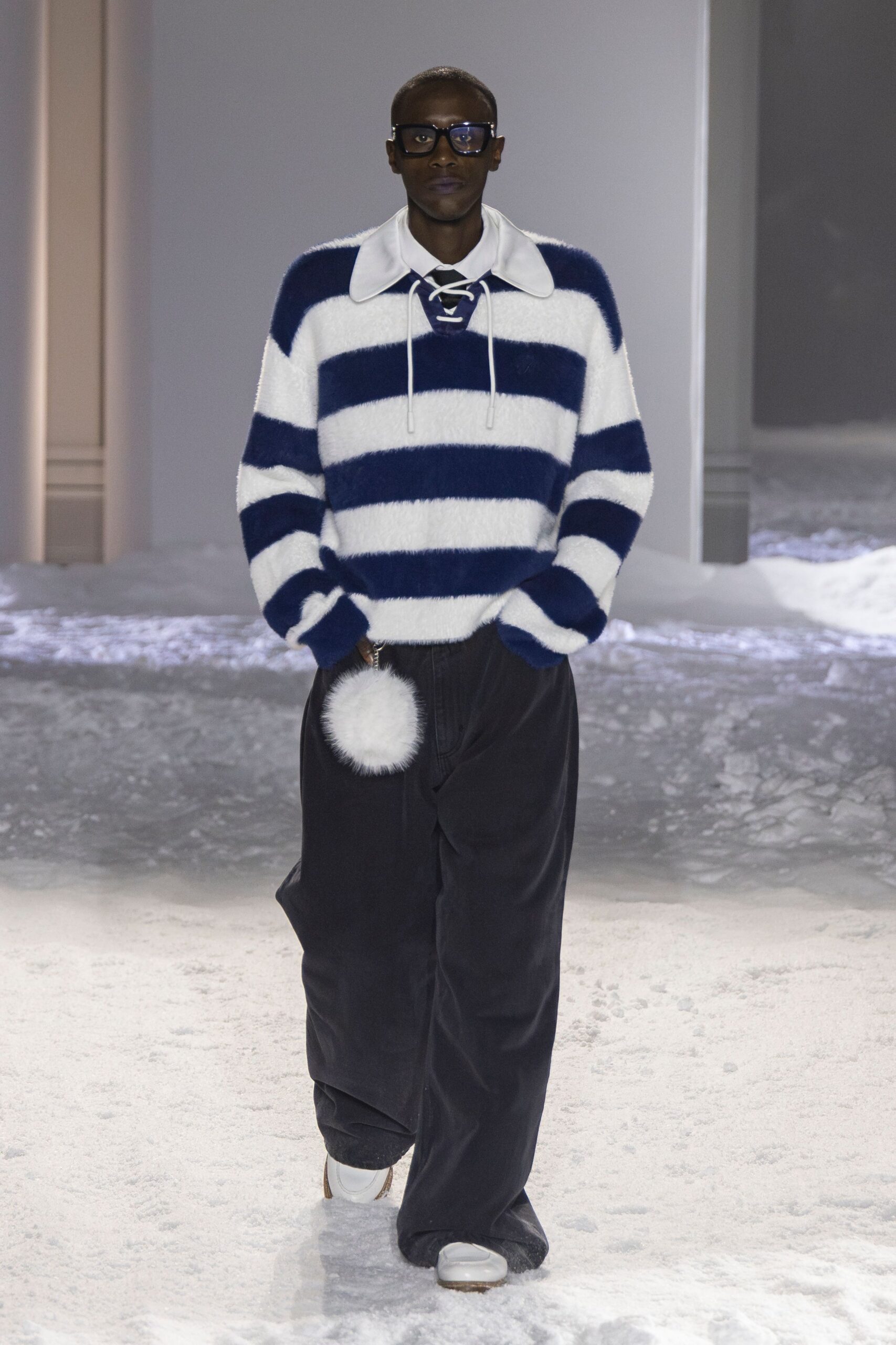 striped sweater and relaxed pants