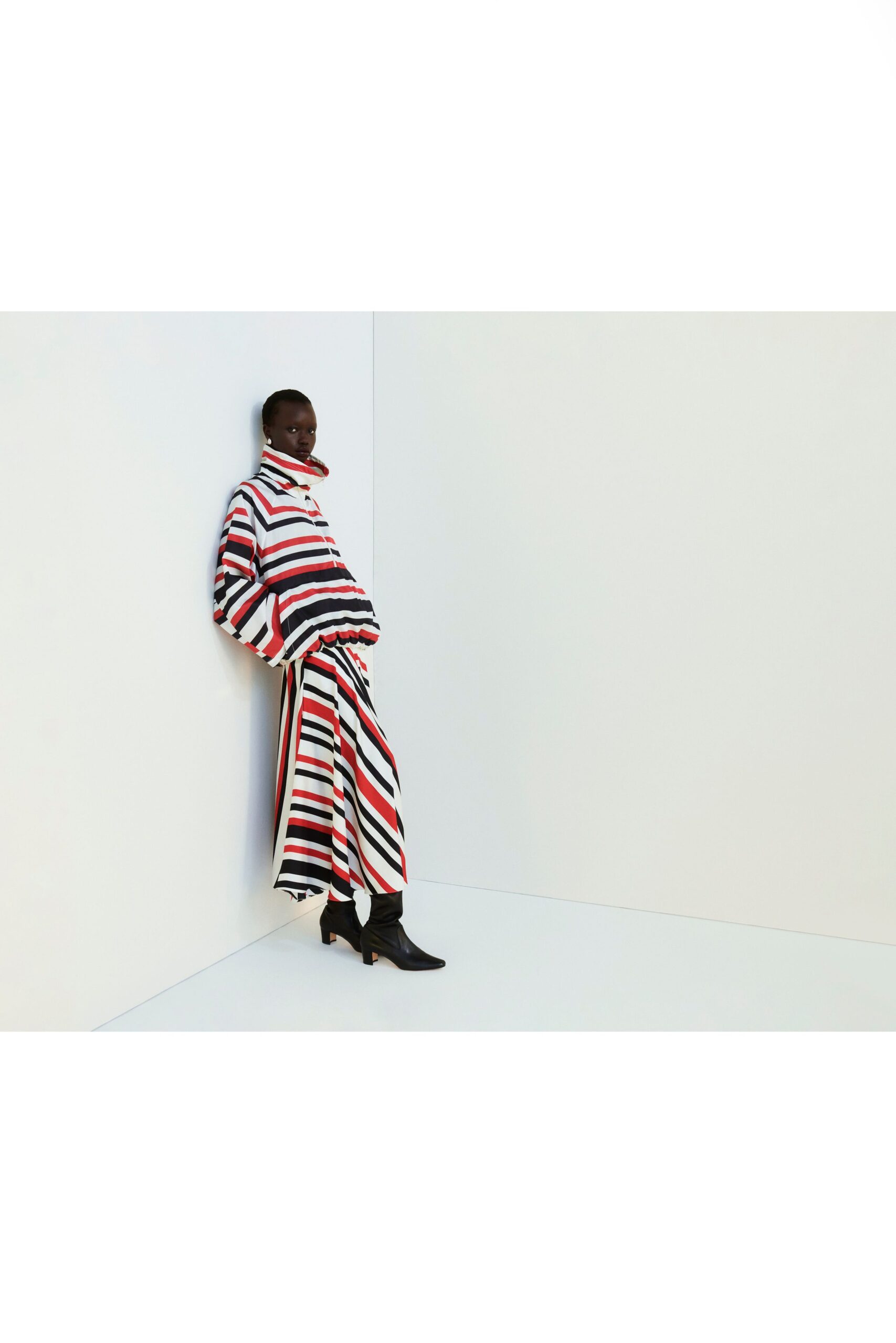 red cotton asymmetric relaxed striped midi skirt