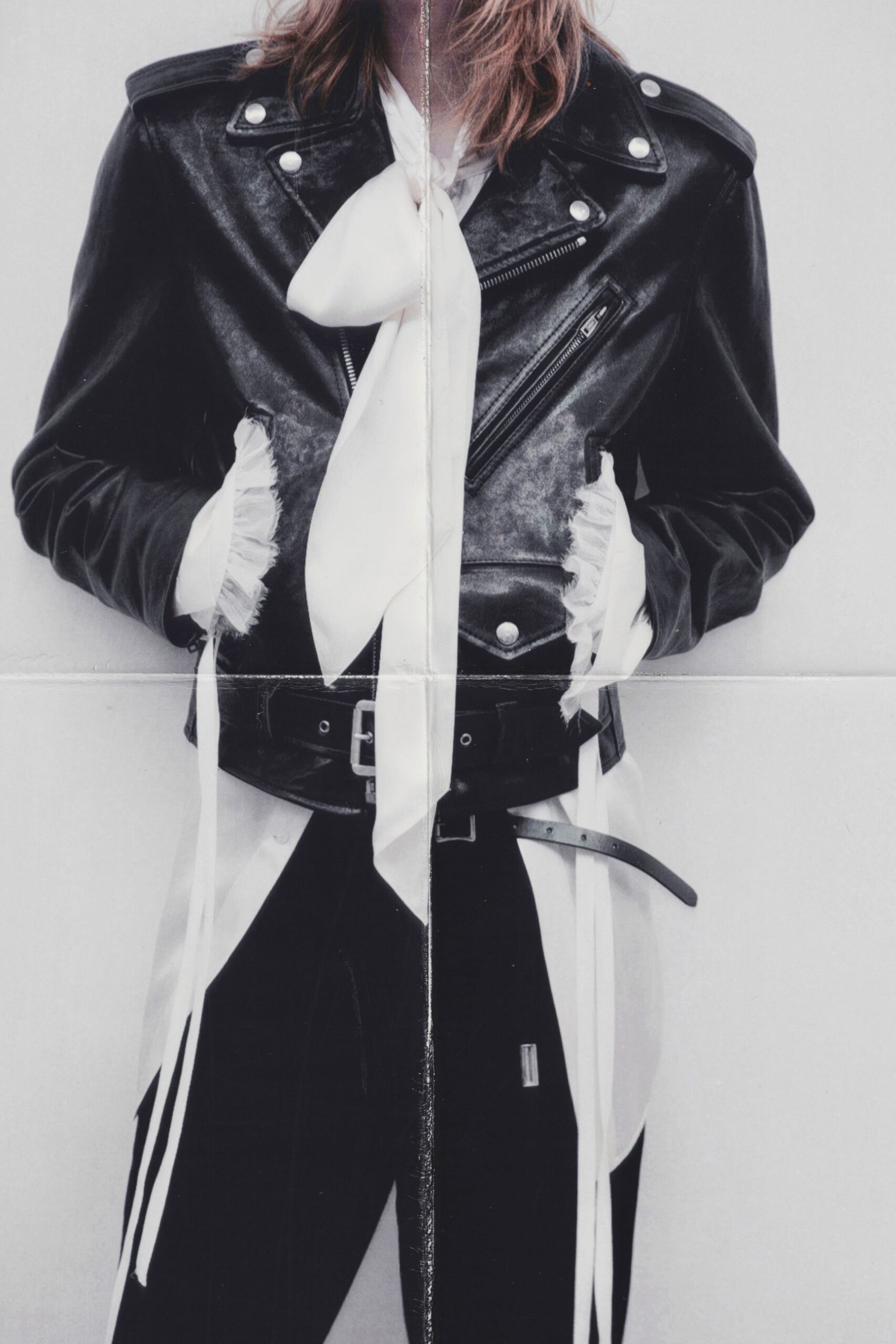 black leather jacket with white shirt