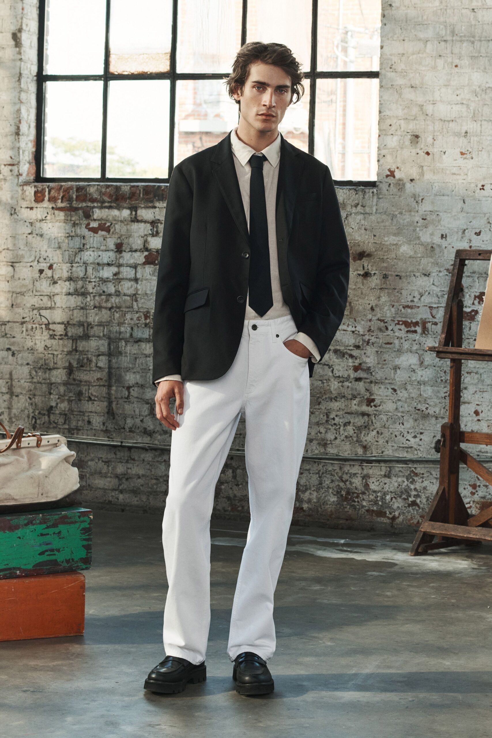 black blazer white shirt pants