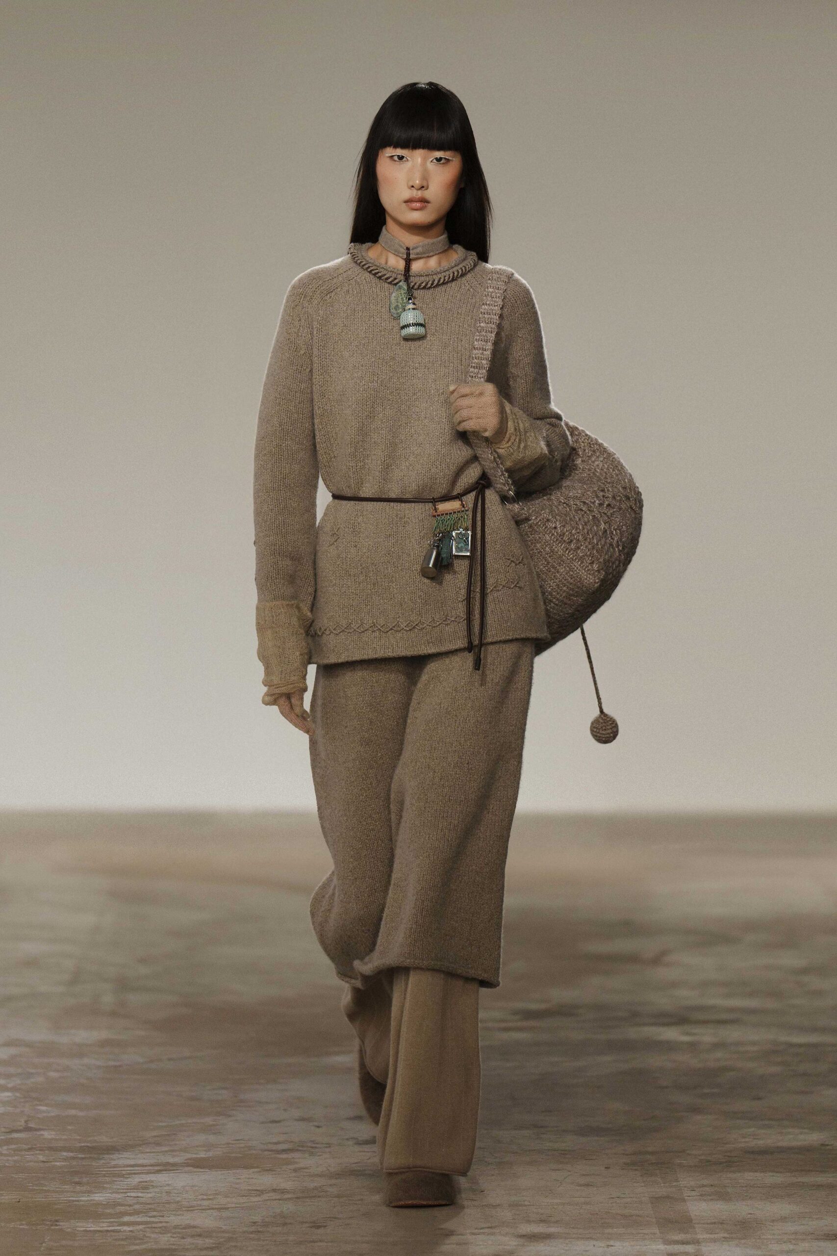 beige wool sweater and pants