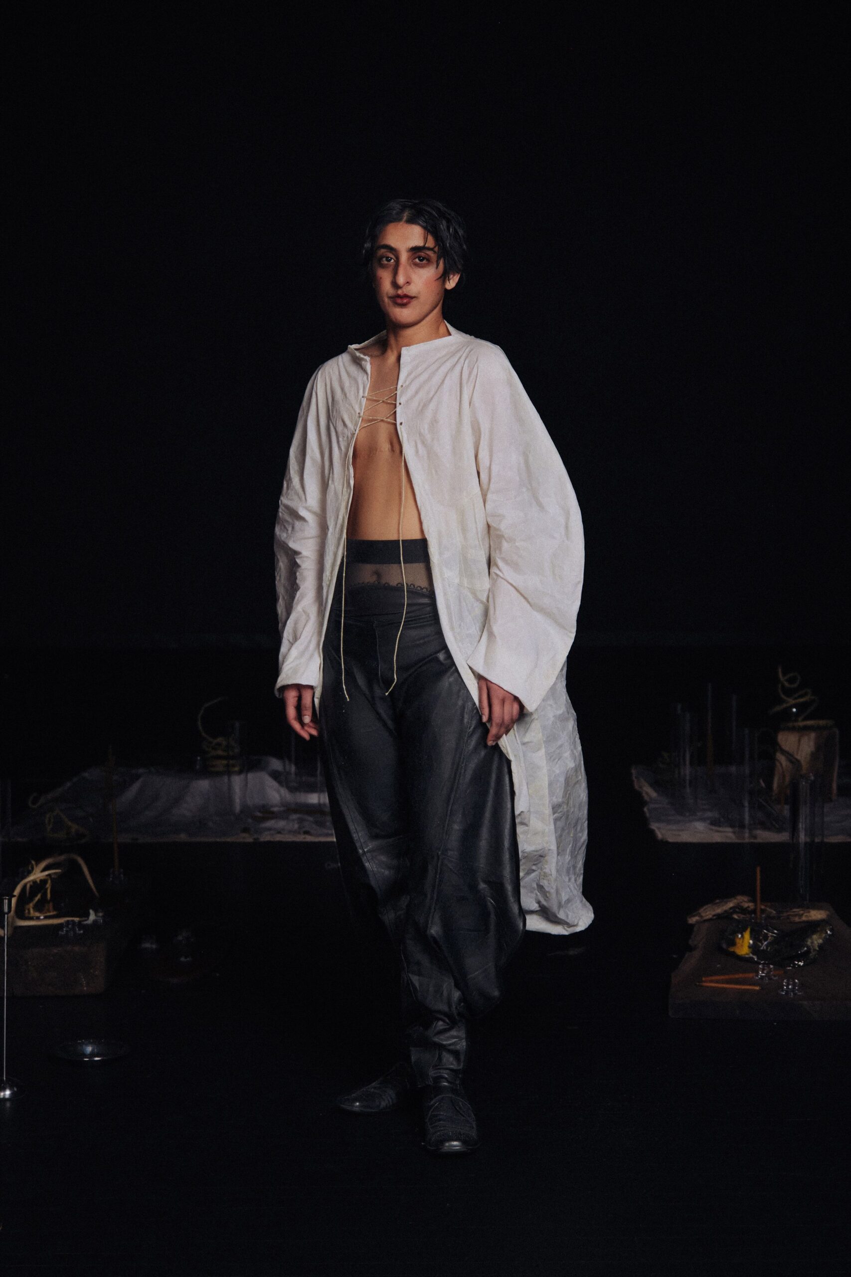 white cotton long-sleeve collared relaxed draped coat