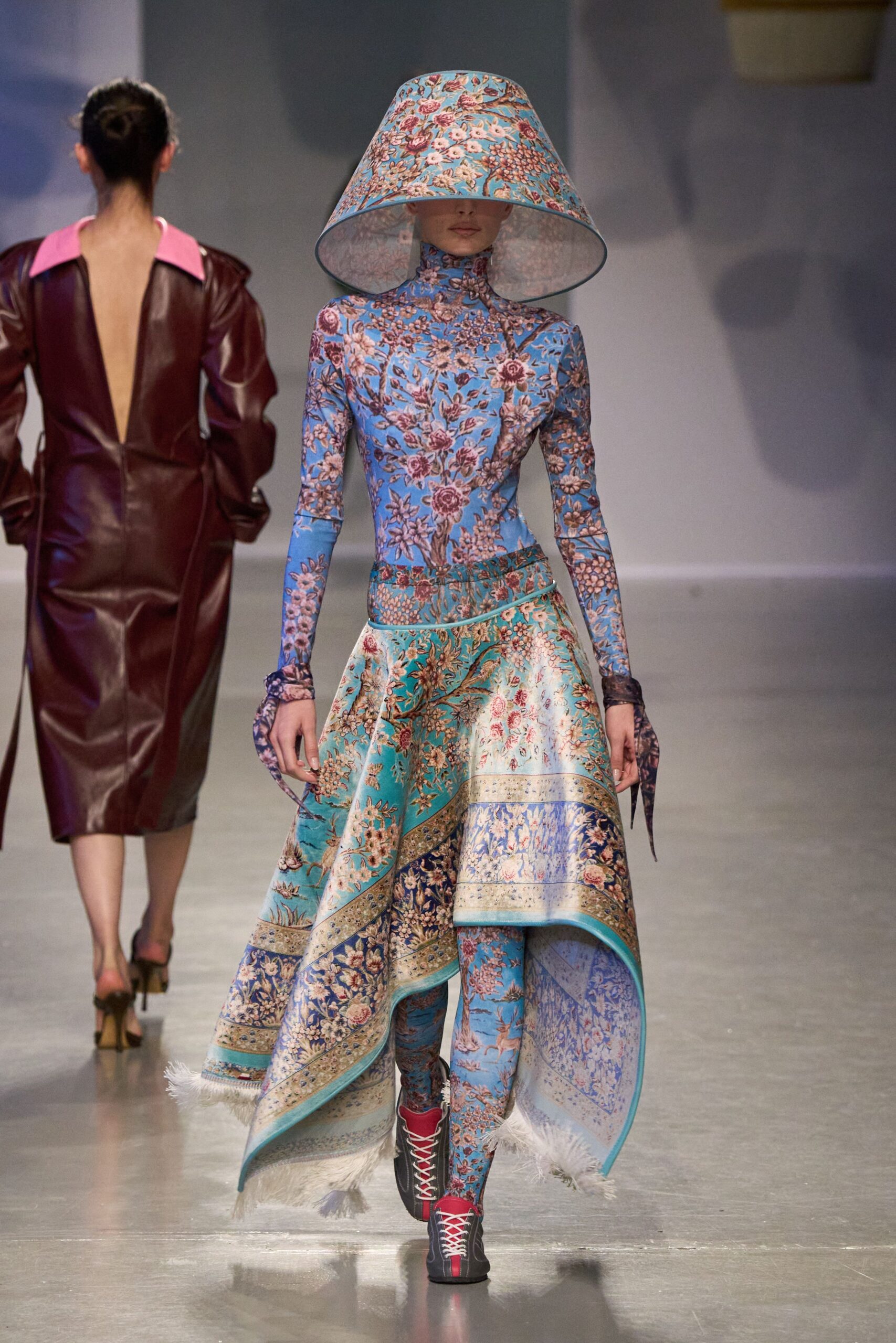 blue silk structured flared hat