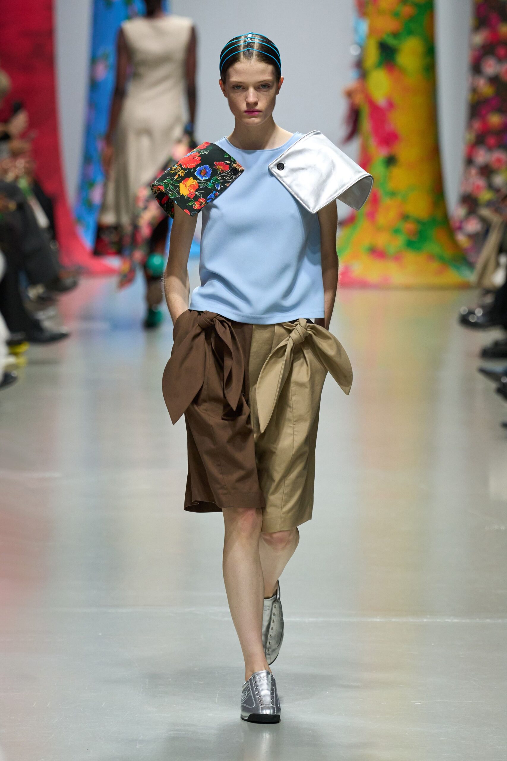 blue floral asymmetric top with shorts