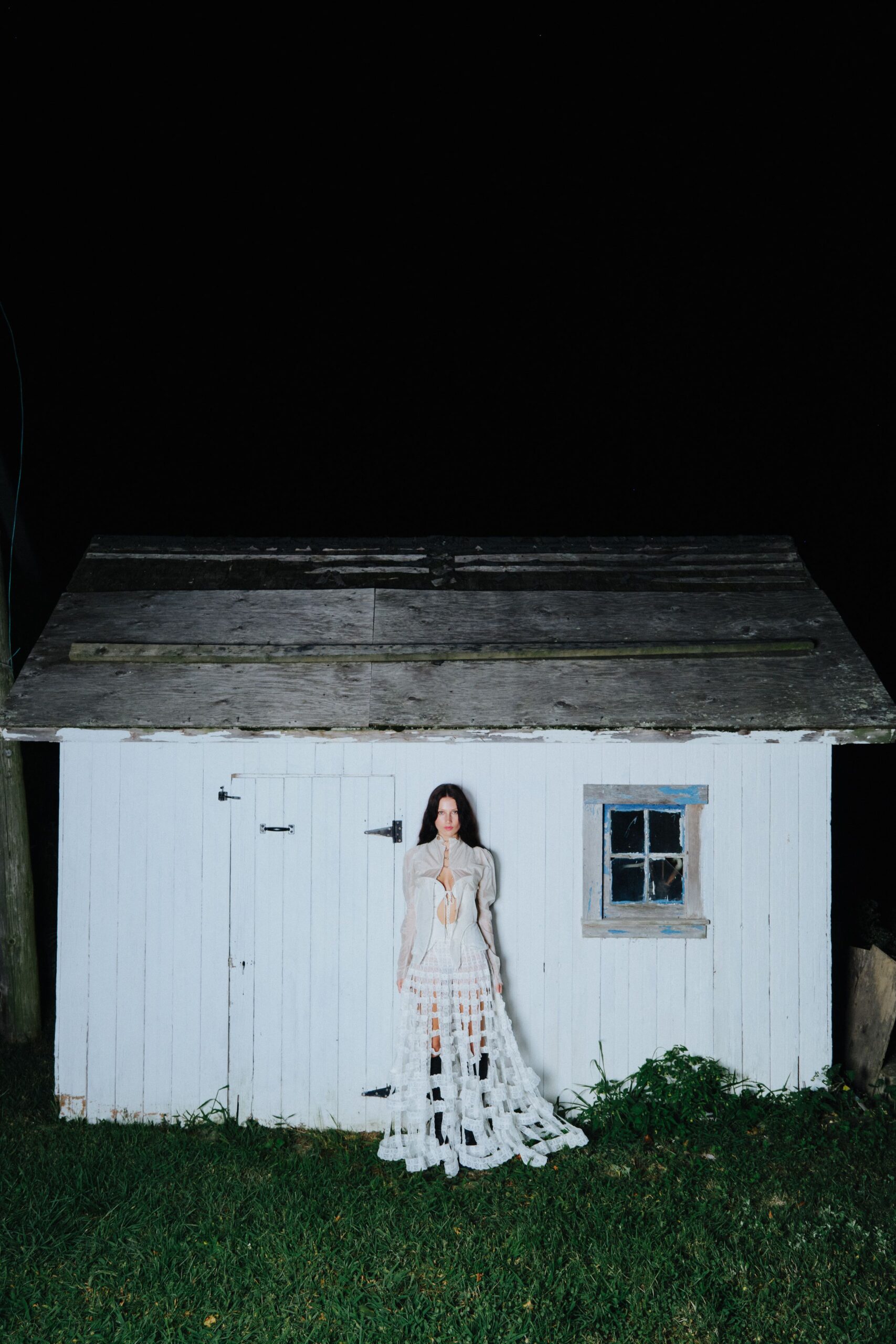 white lace long-sleeve maxi dress