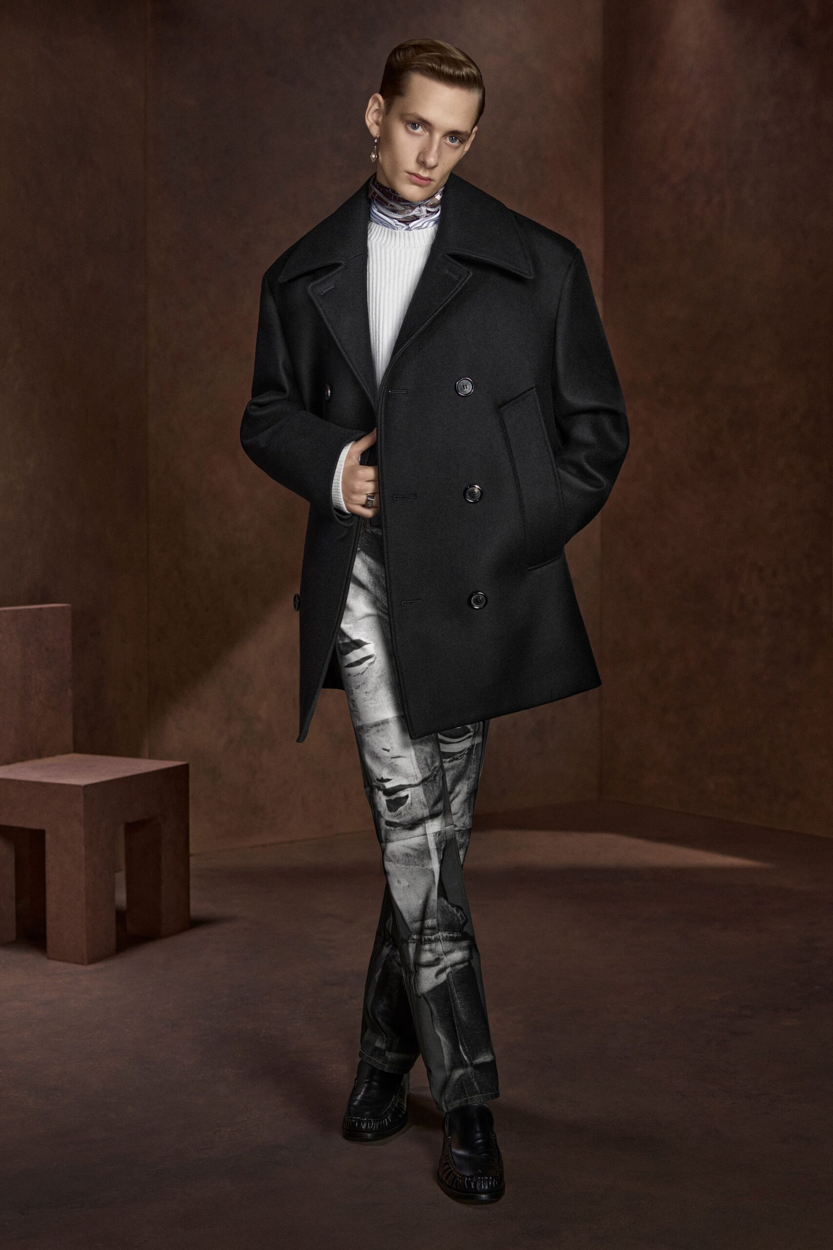 black wool coat with white shirt