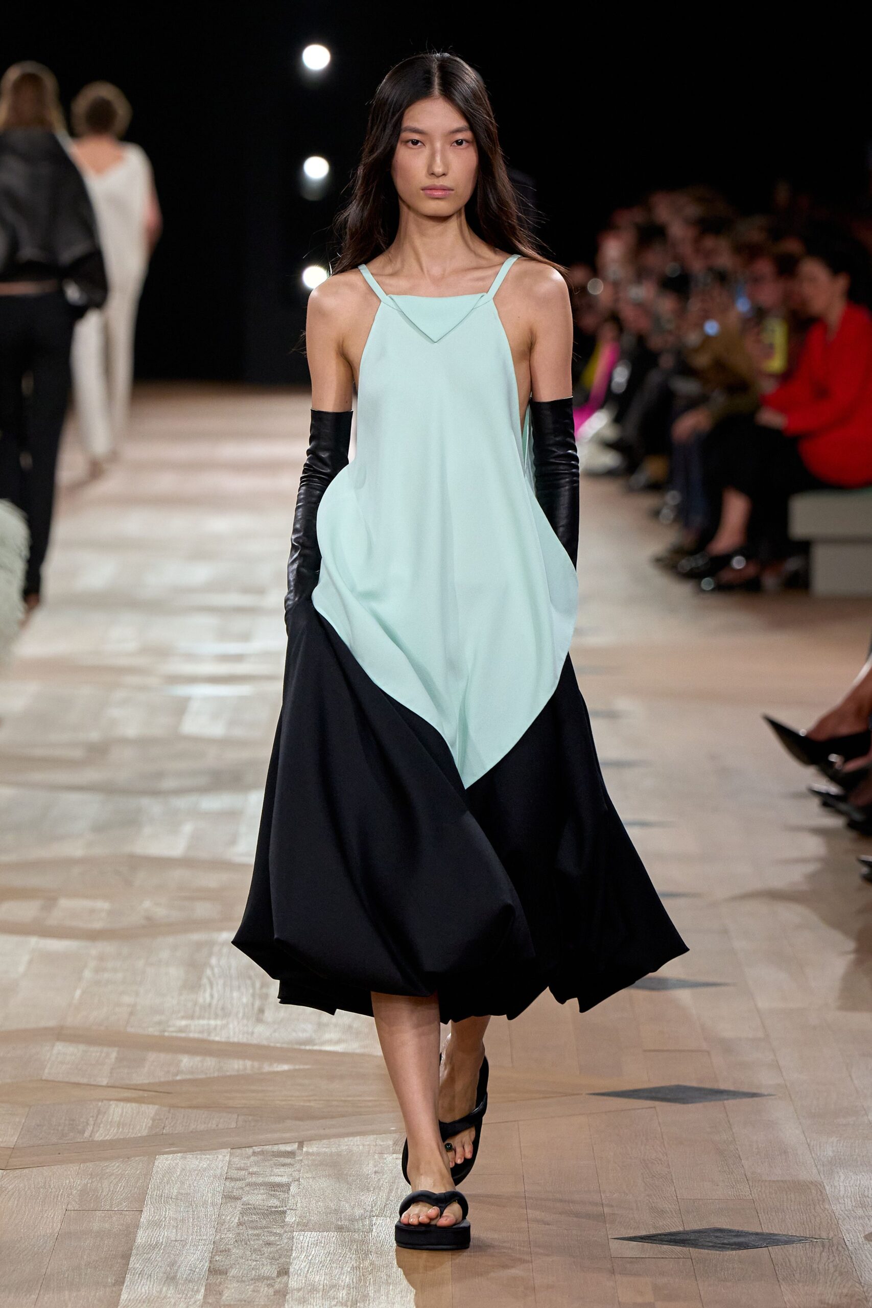 black and mint color-blocked midi dress