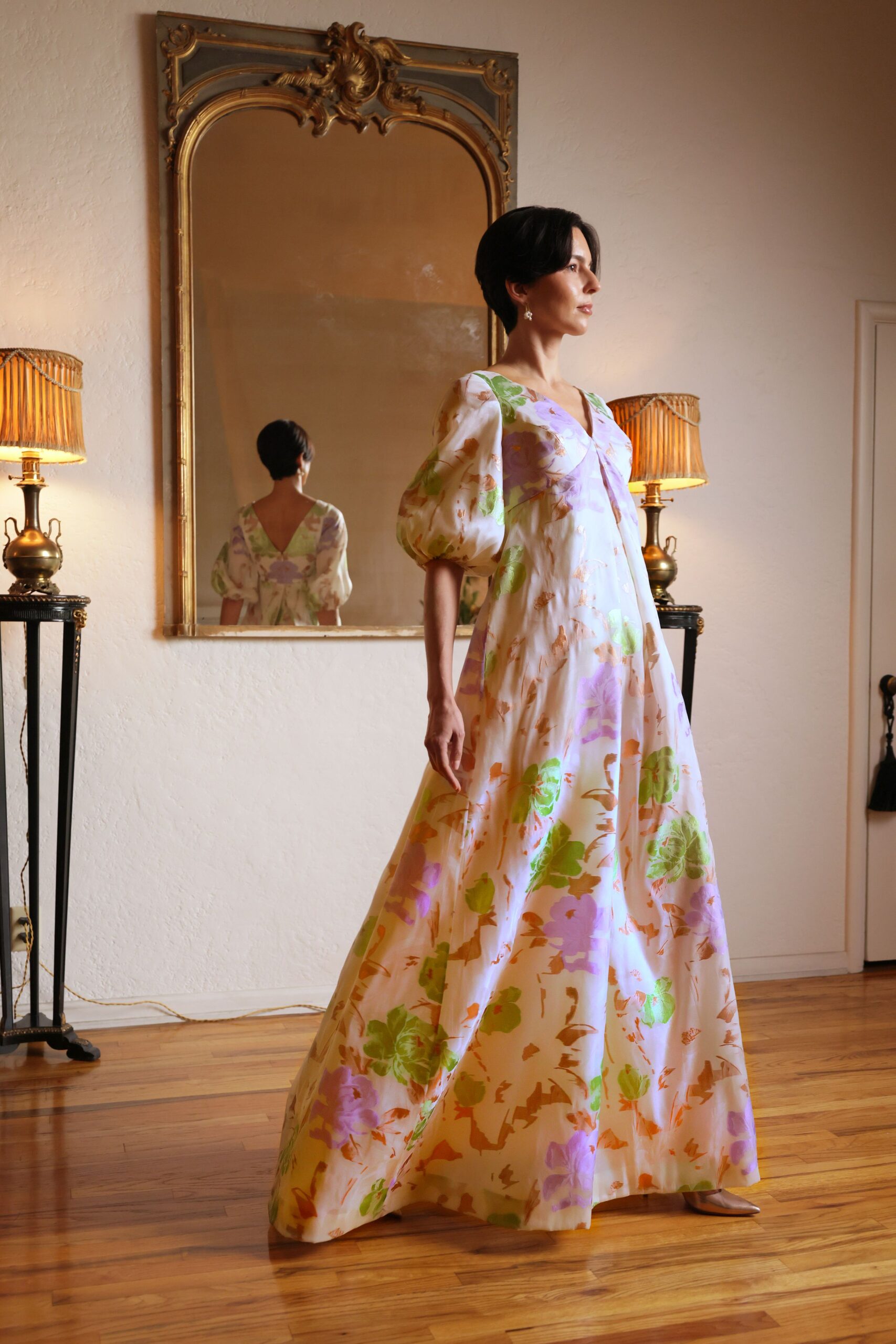 multi-colored silk relaxed gown