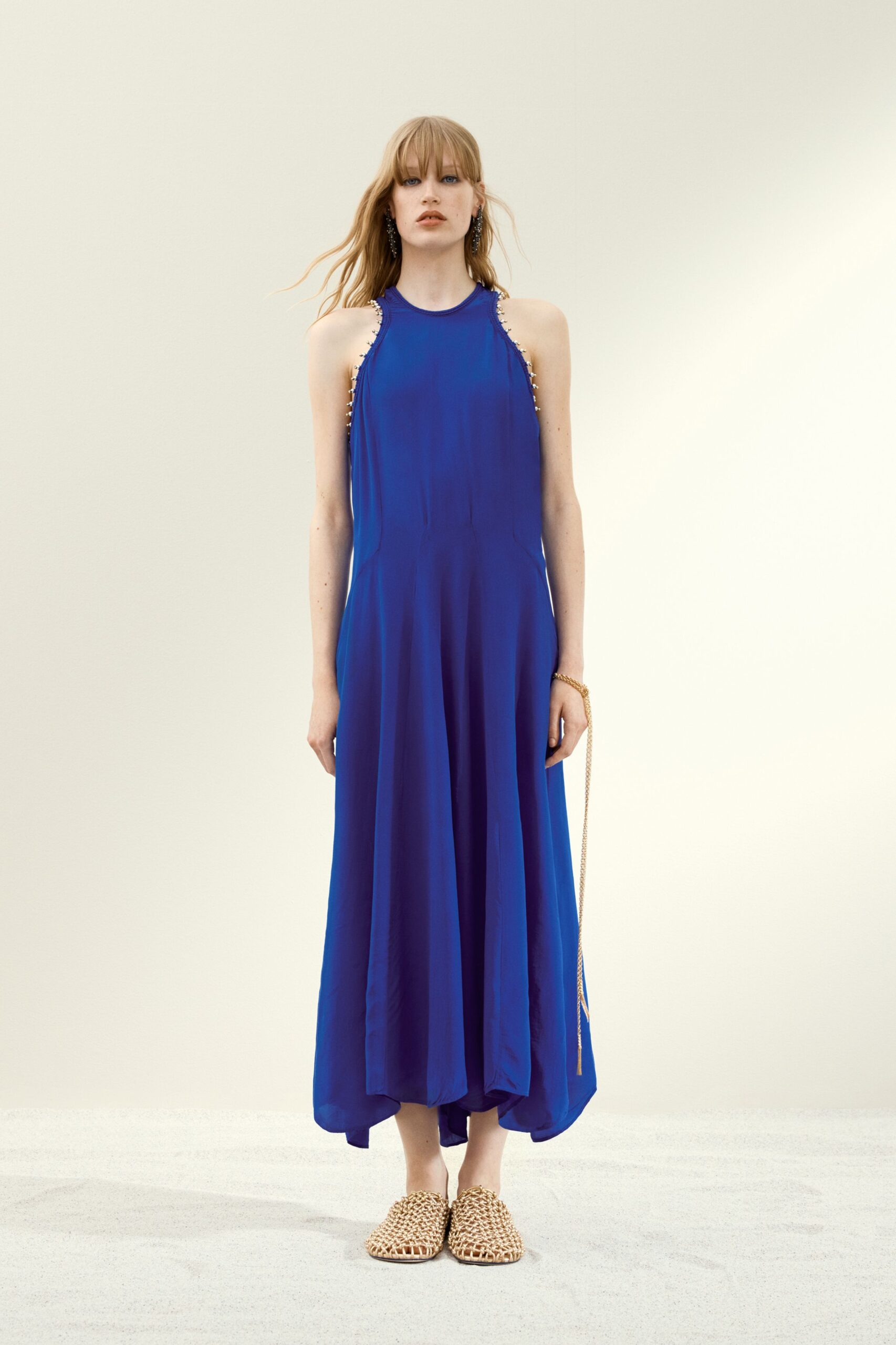 blue silk sleeveless maxi dress