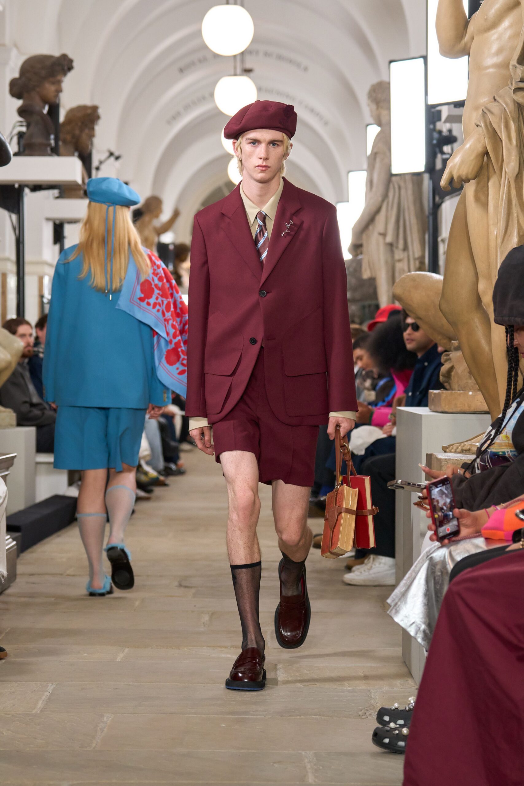 maroon short-sleeve collared tailored suit