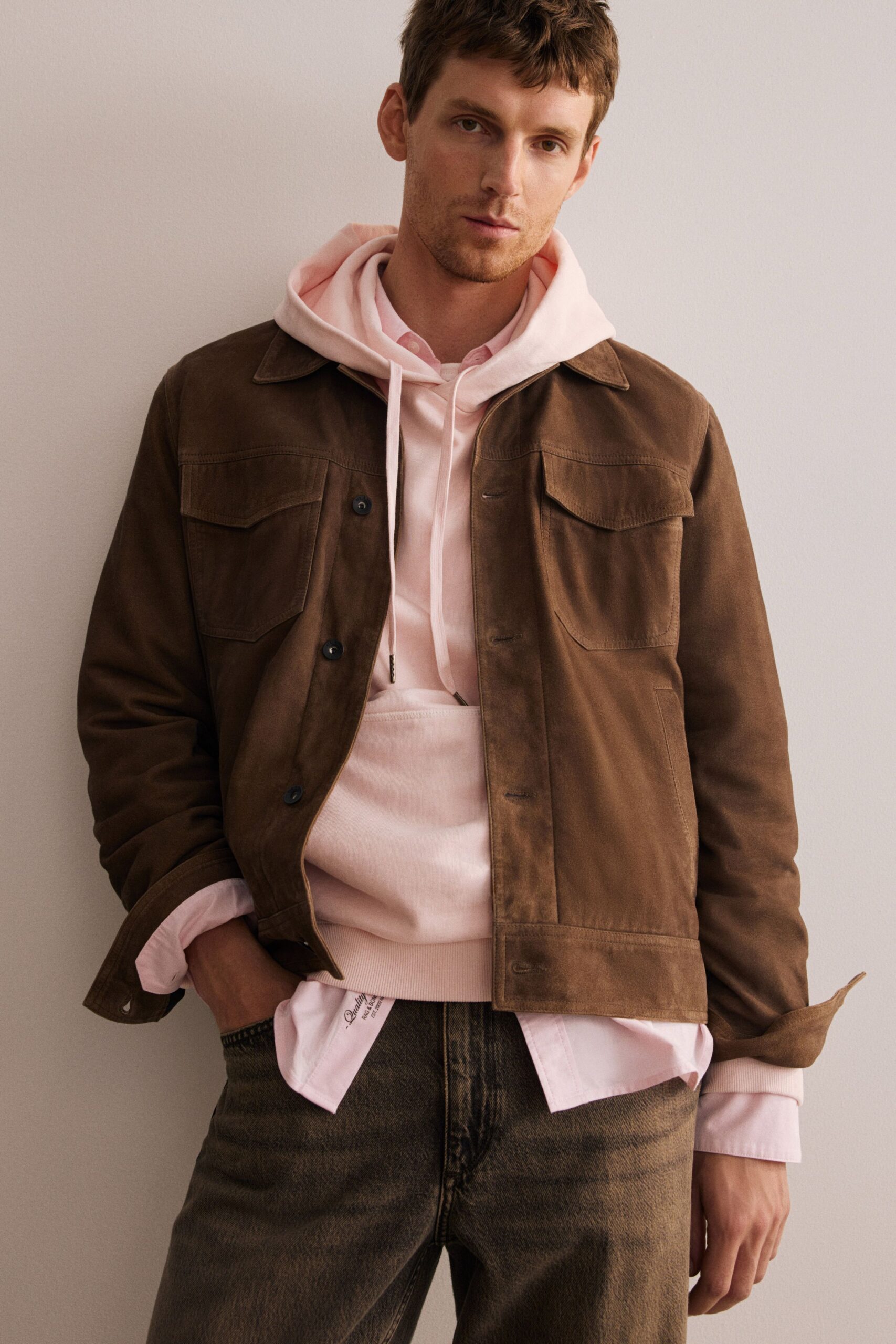 pink cotton long-sleeve hooded relaxed hoodie