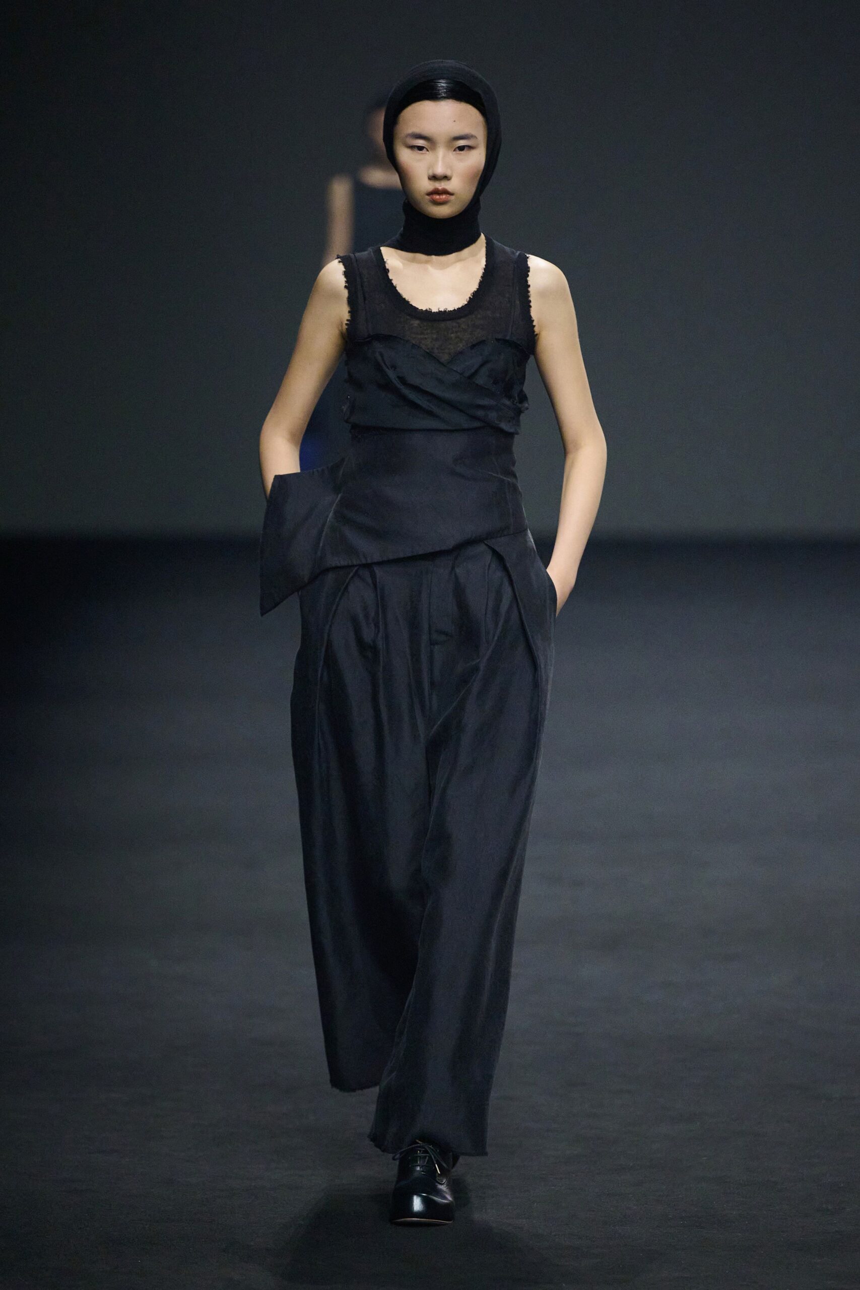 black silk top and pants