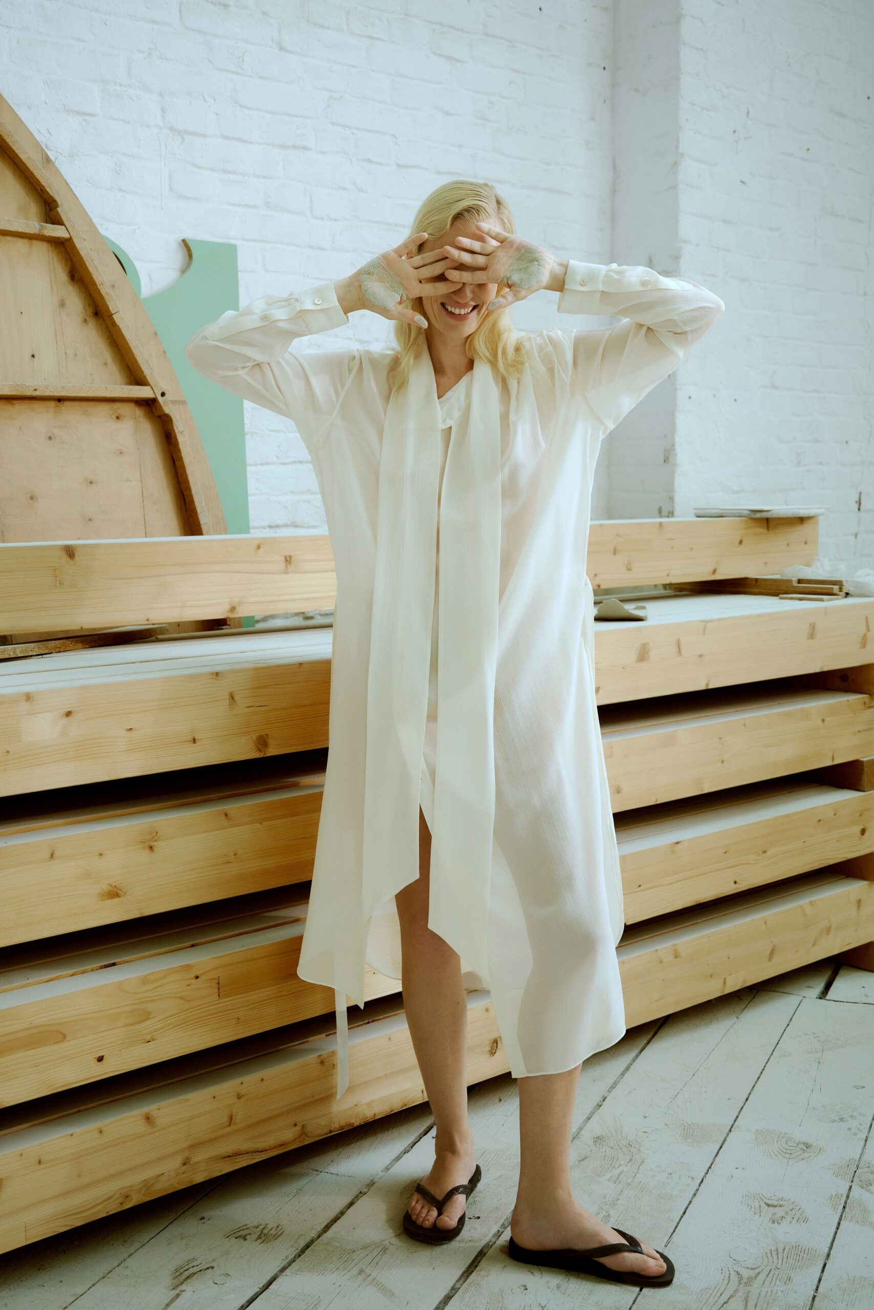 white cotton long-sleeve collared relaxed buttoned midi shirt-dress
