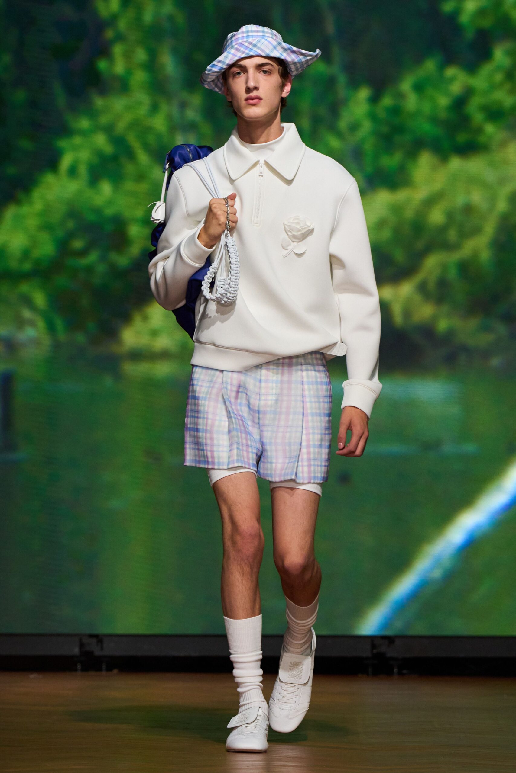 multi cotton fitted checked short shorts