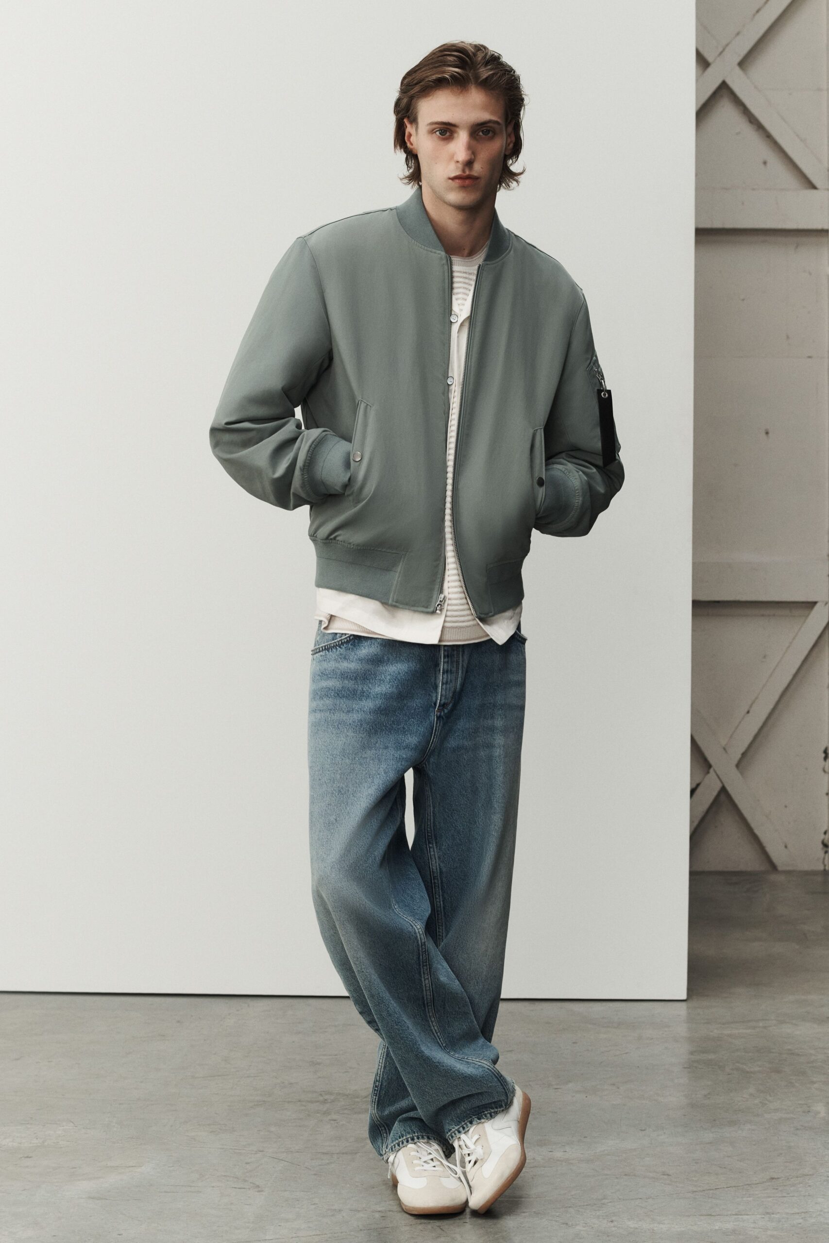 gray relaxed jacket with jeans