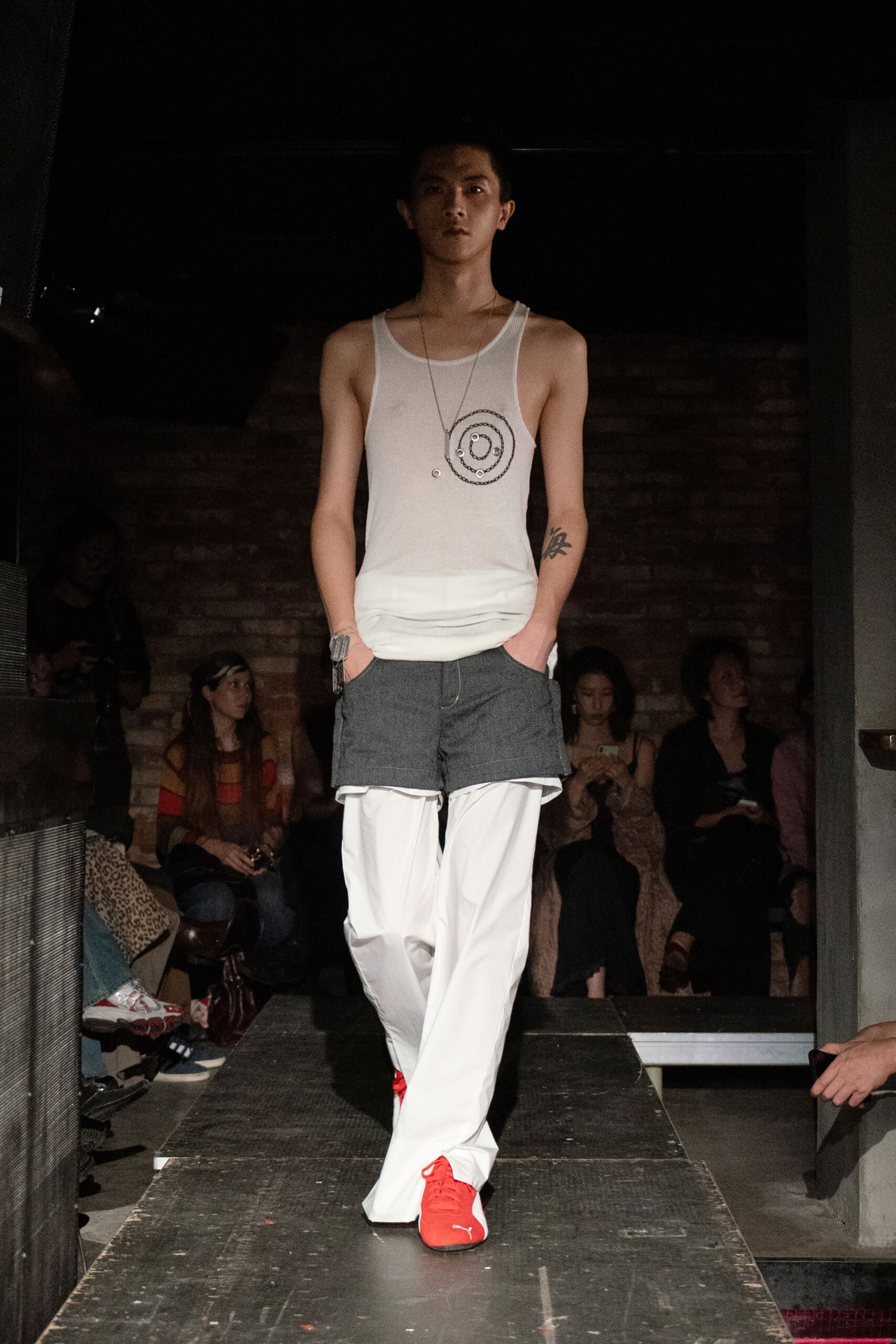 white cotton sleeveless high-neck fitted tank-top