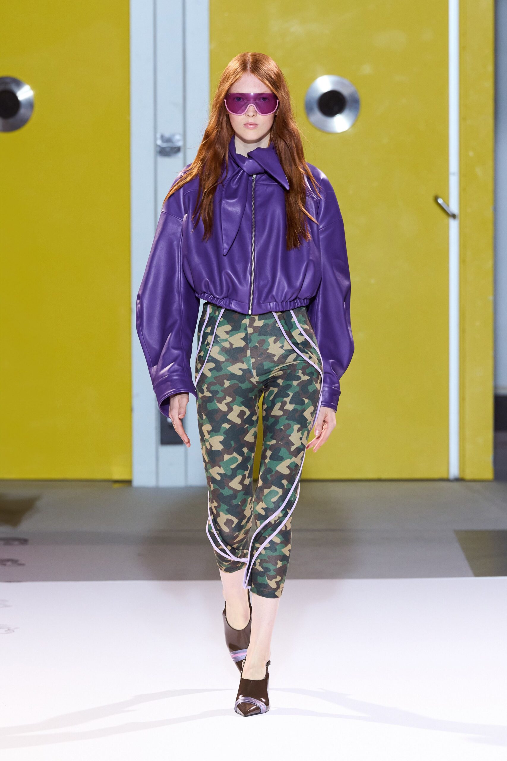 purple leather long-sleeve collared relaxed jacket