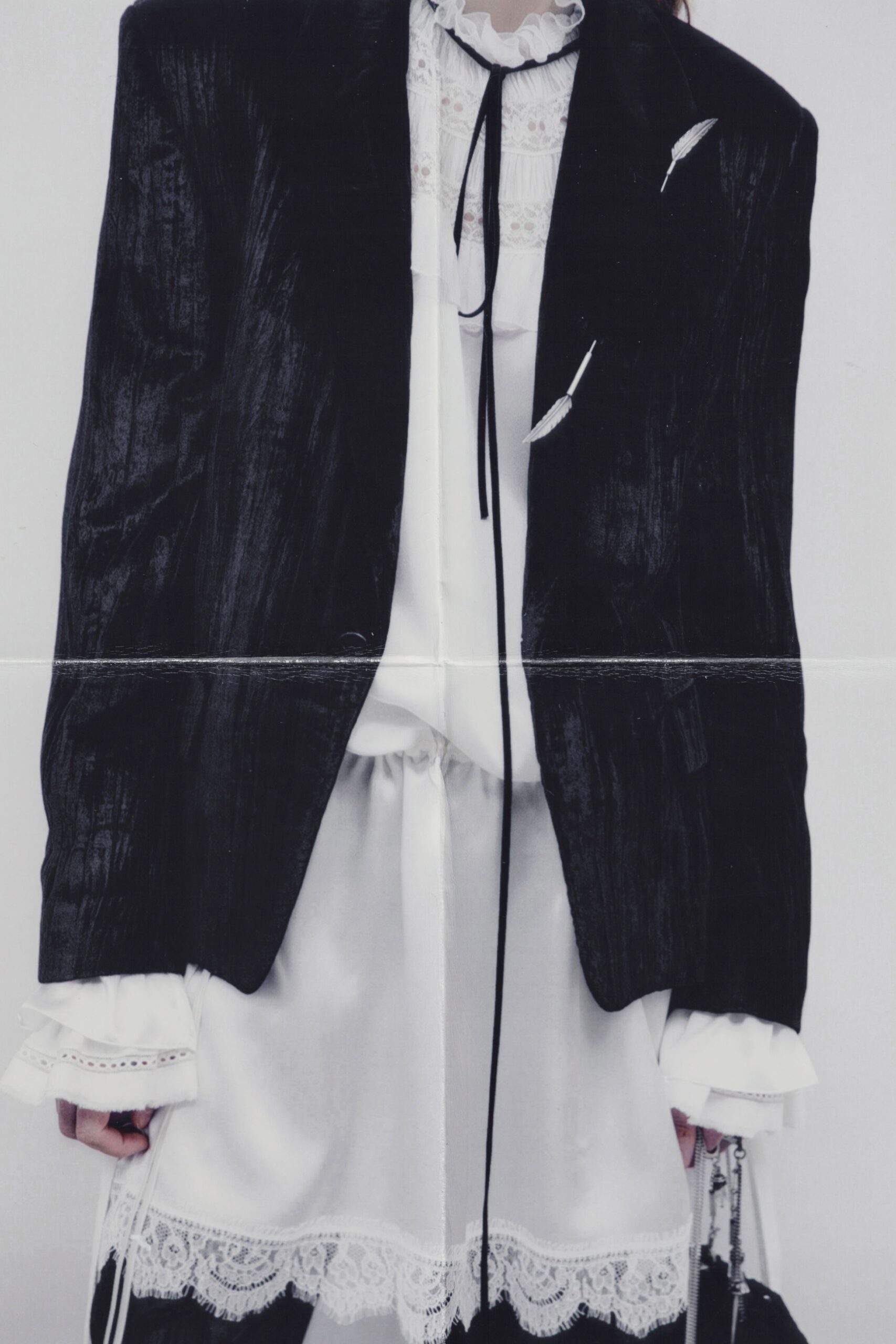 white cotton long-sleeve collared fitted ruffled blouse