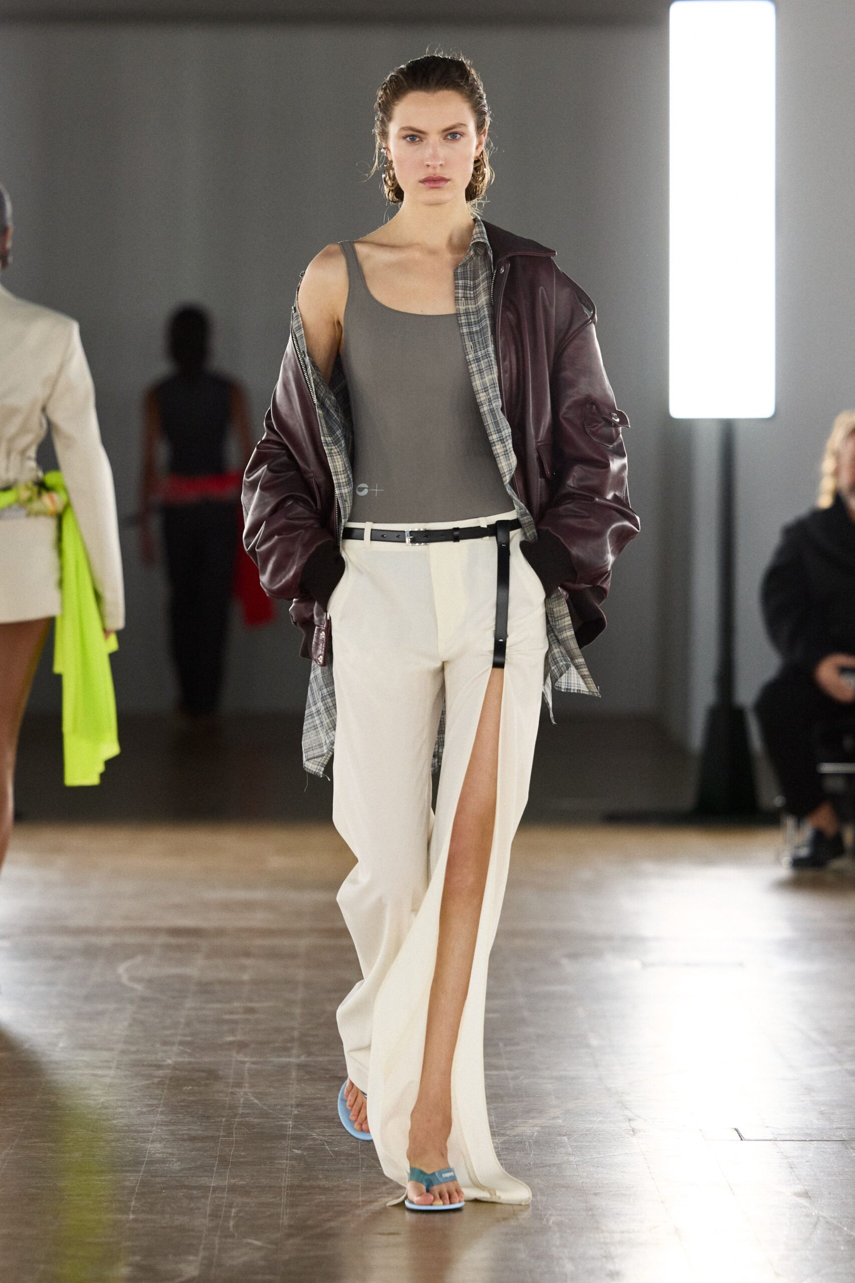 red leather long-sleeve oversized jacket