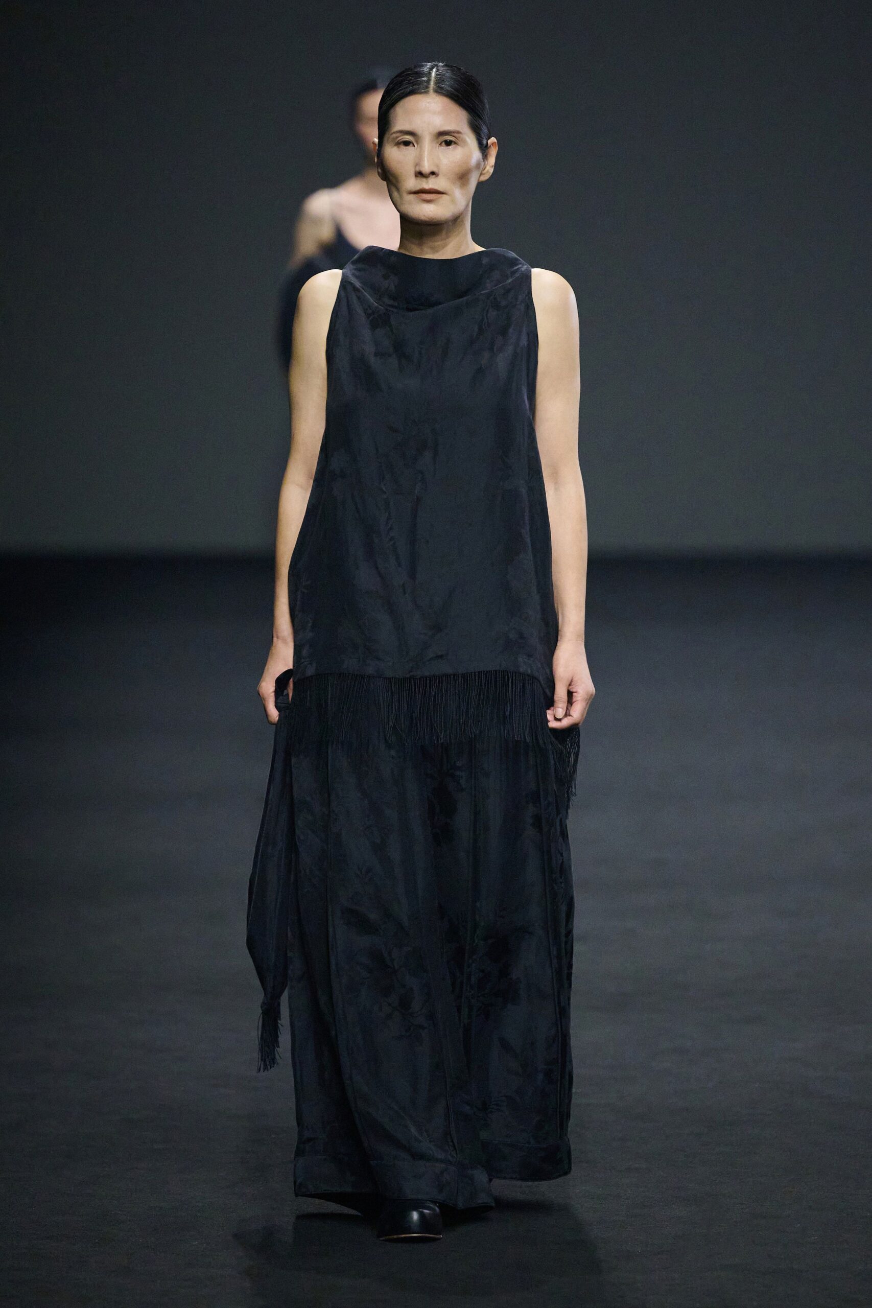 black silk sleeveless maxi dress