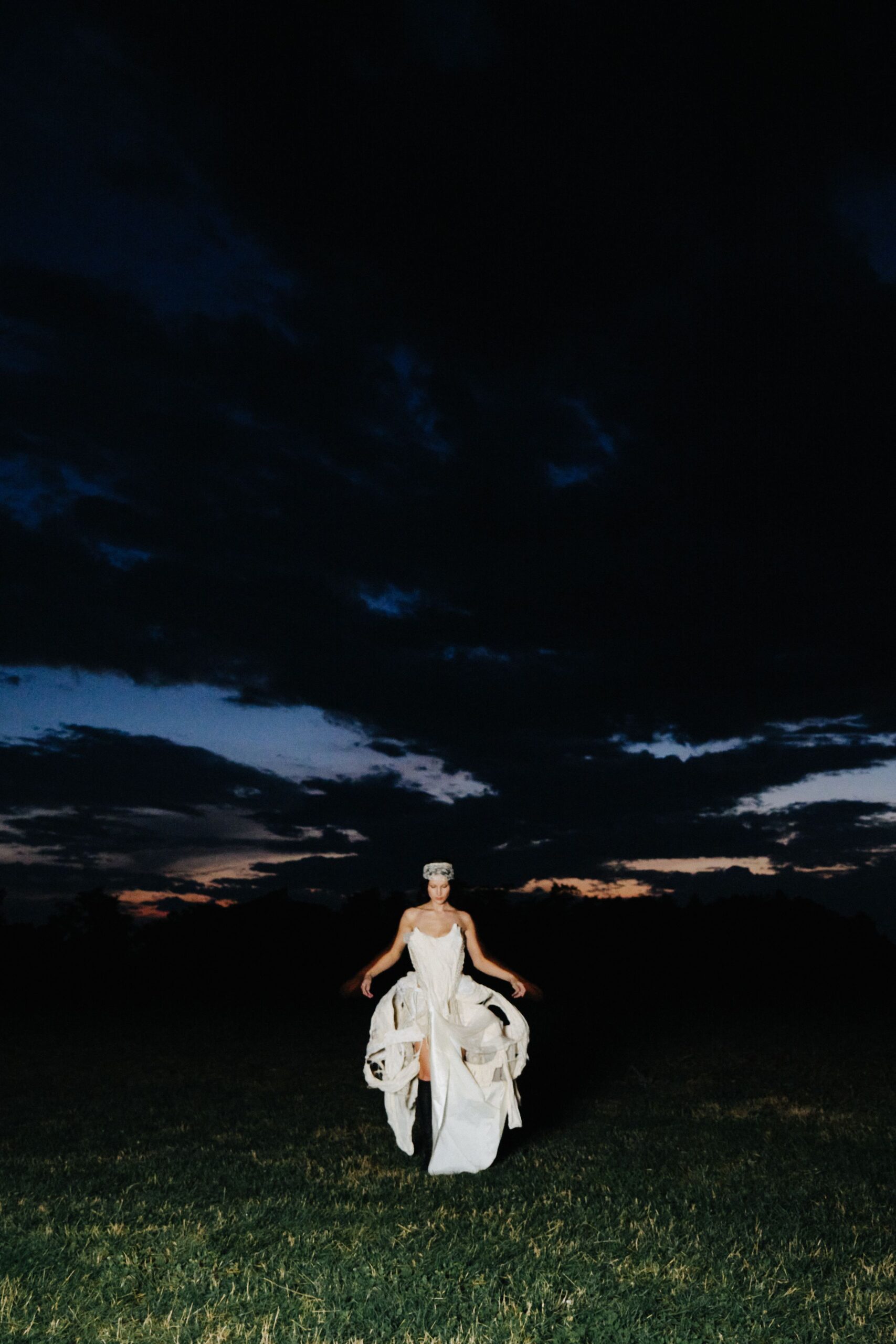 white silk sleeveless gown