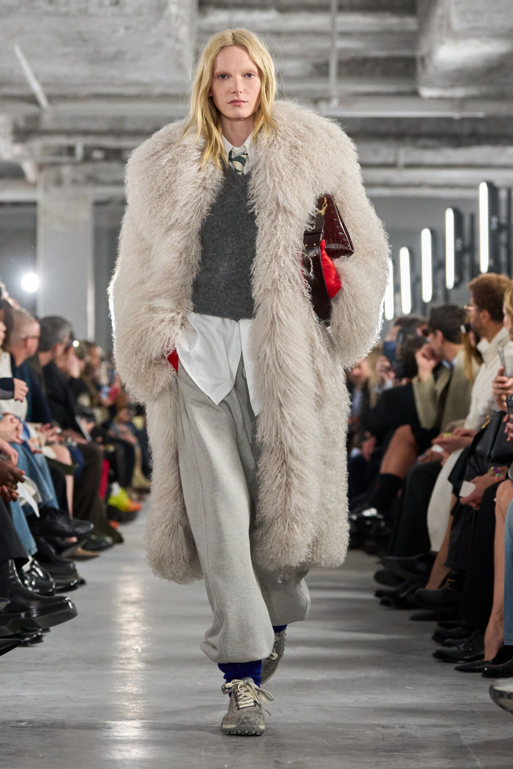 oversized ivory fur coat