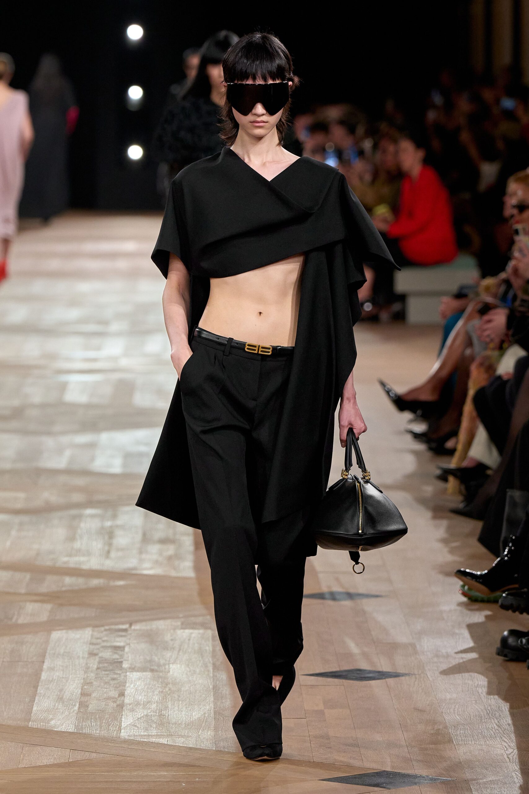 black cotton sleeveless asymmetric relaxed cape