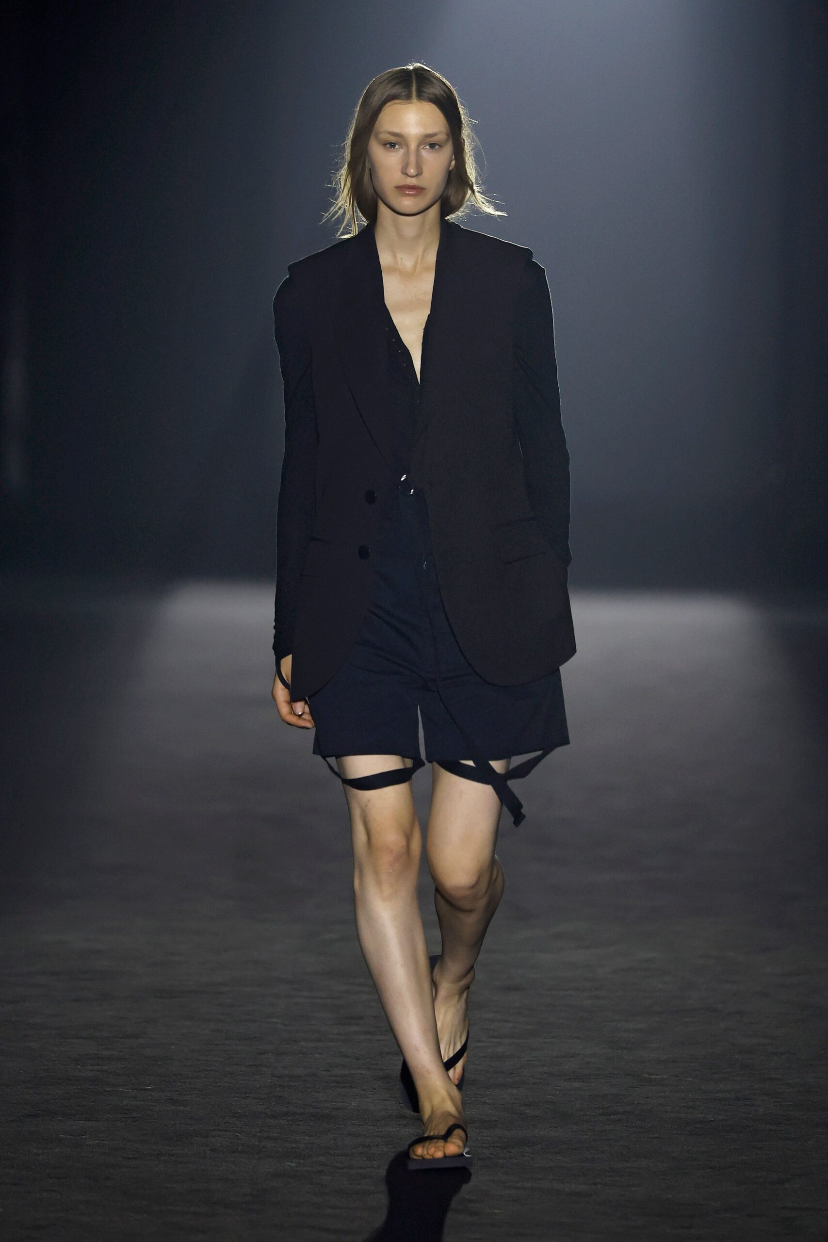 black tailored blazer with relaxed shorts