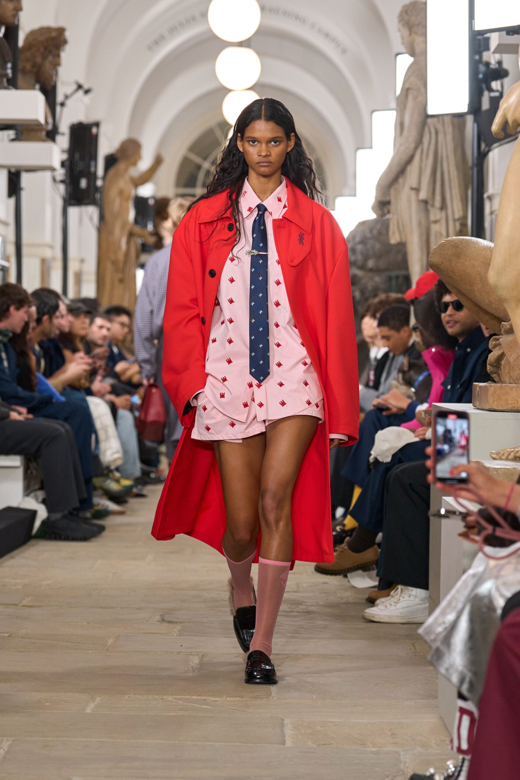 oversized red coat with pink shirt