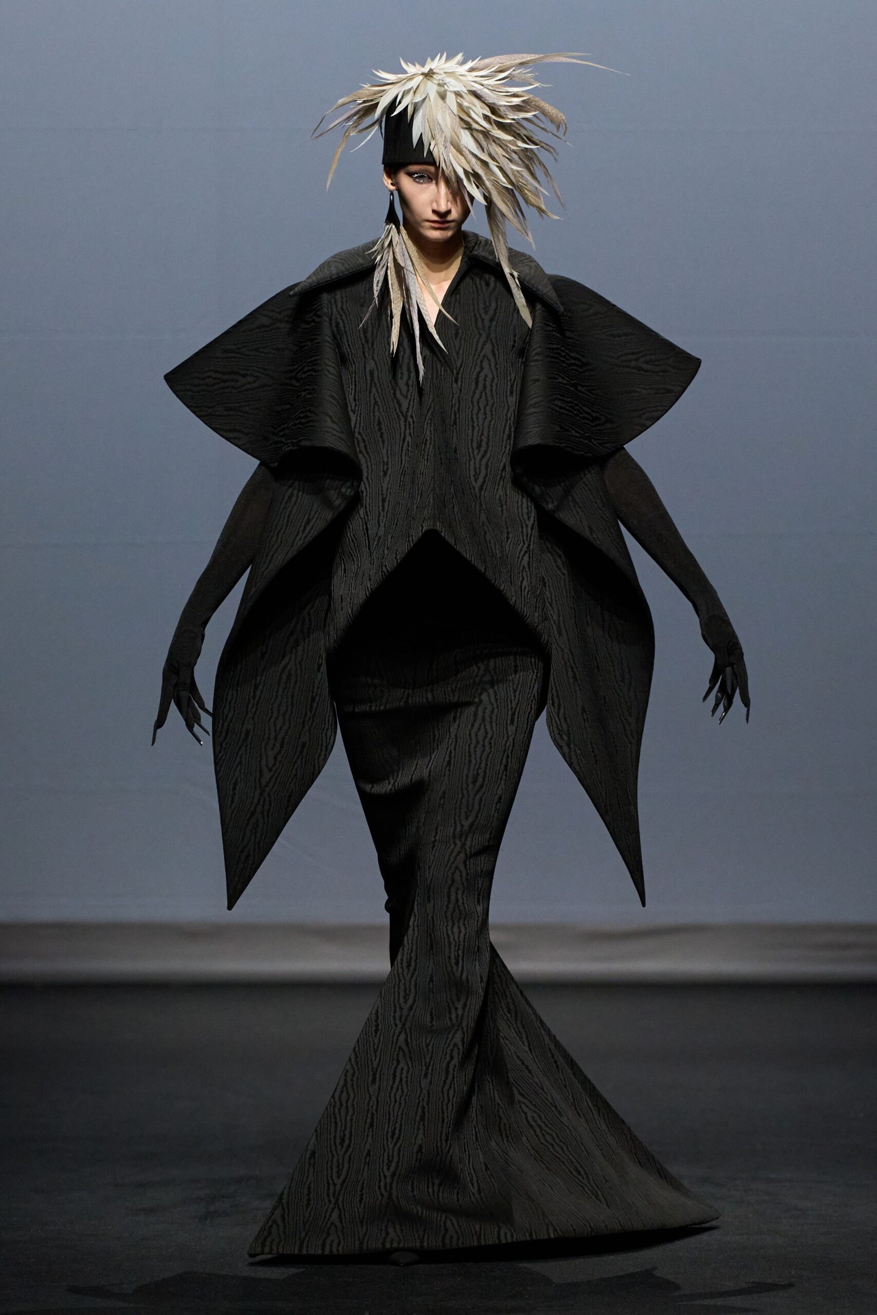 black silk gown with cape