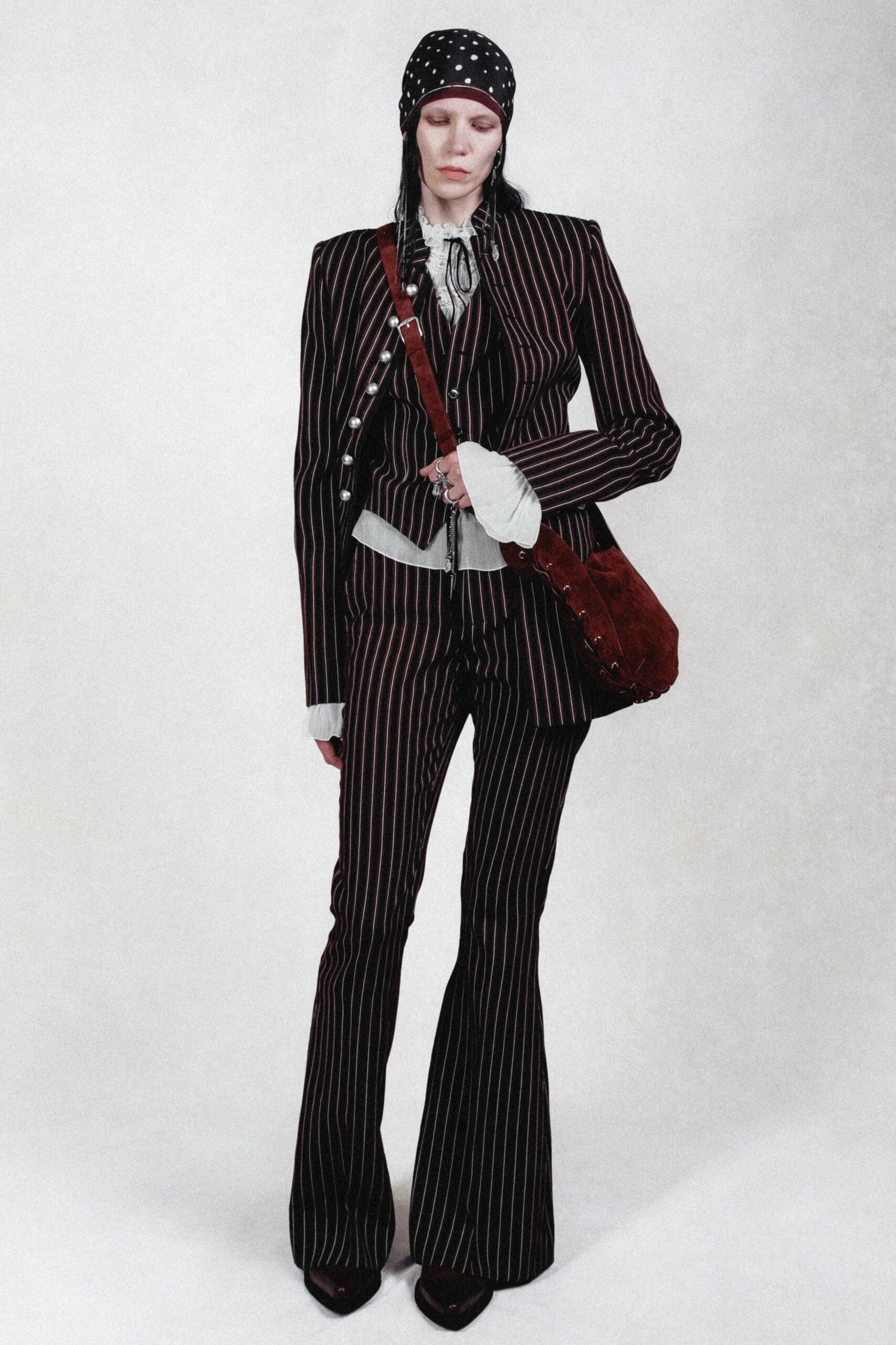 striped tailored suit with gray top