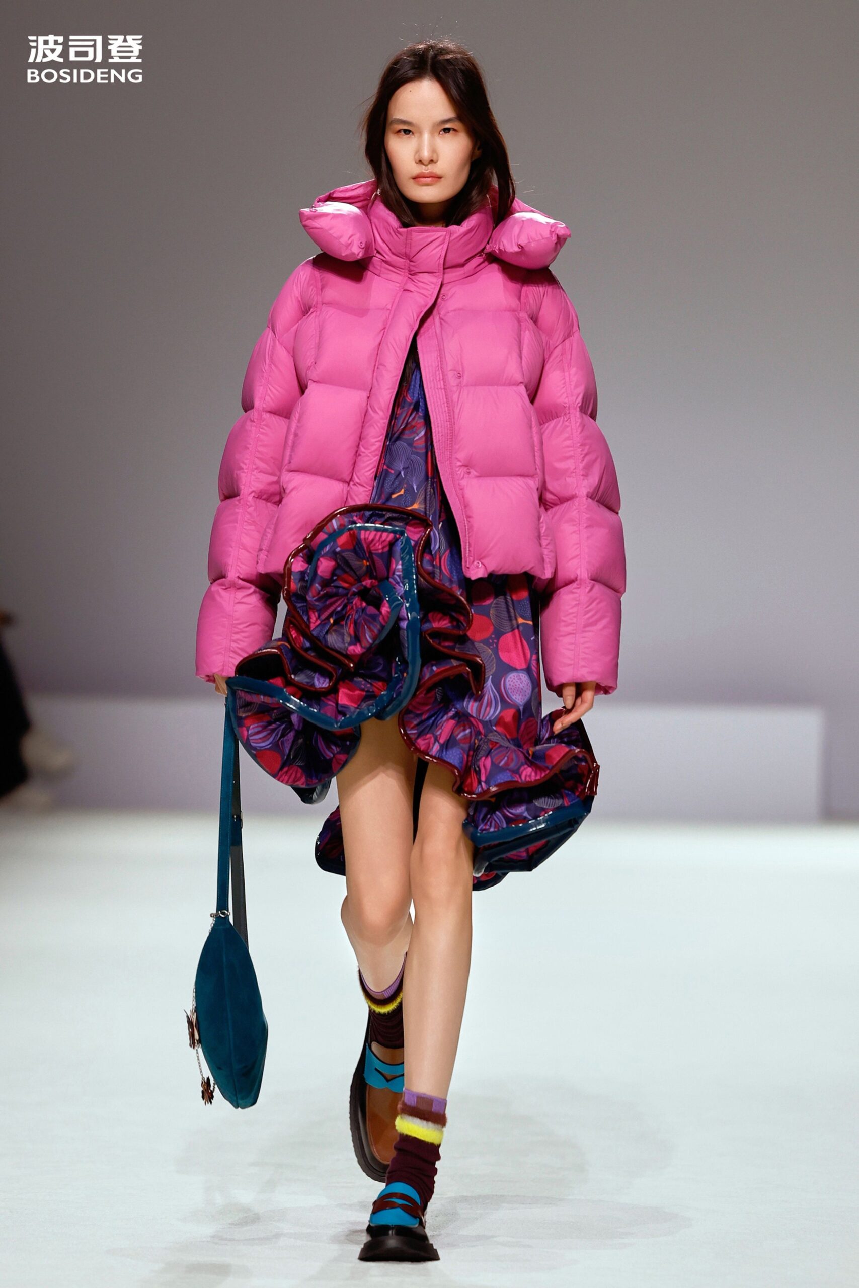 pink oversized coat with multi dress