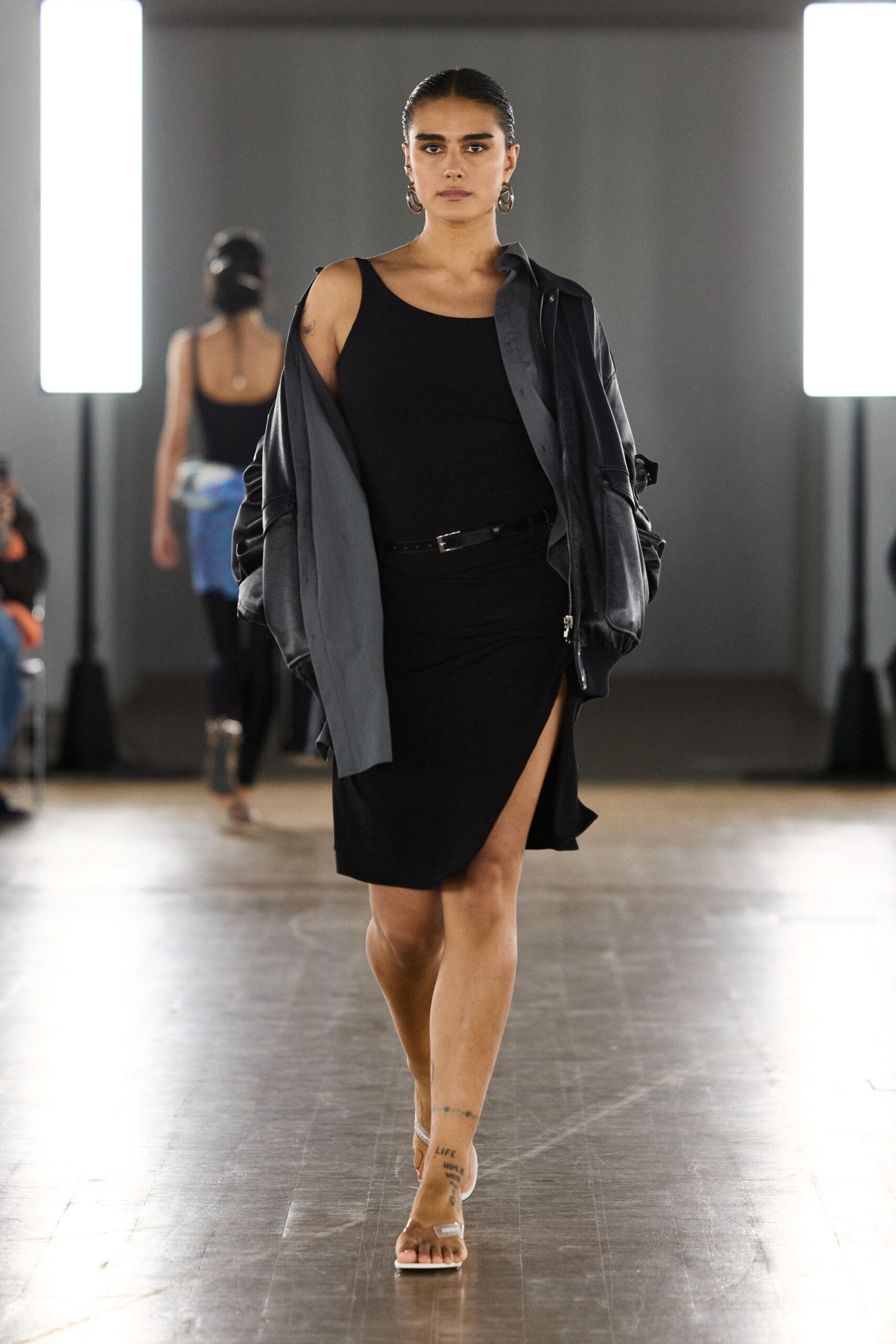 black cotton sleeveless v-neck fitted mini dress