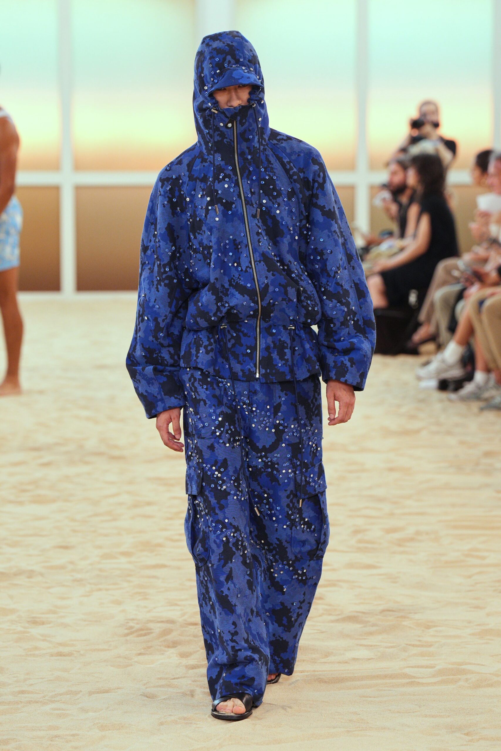 blue camouflage jacket and pants