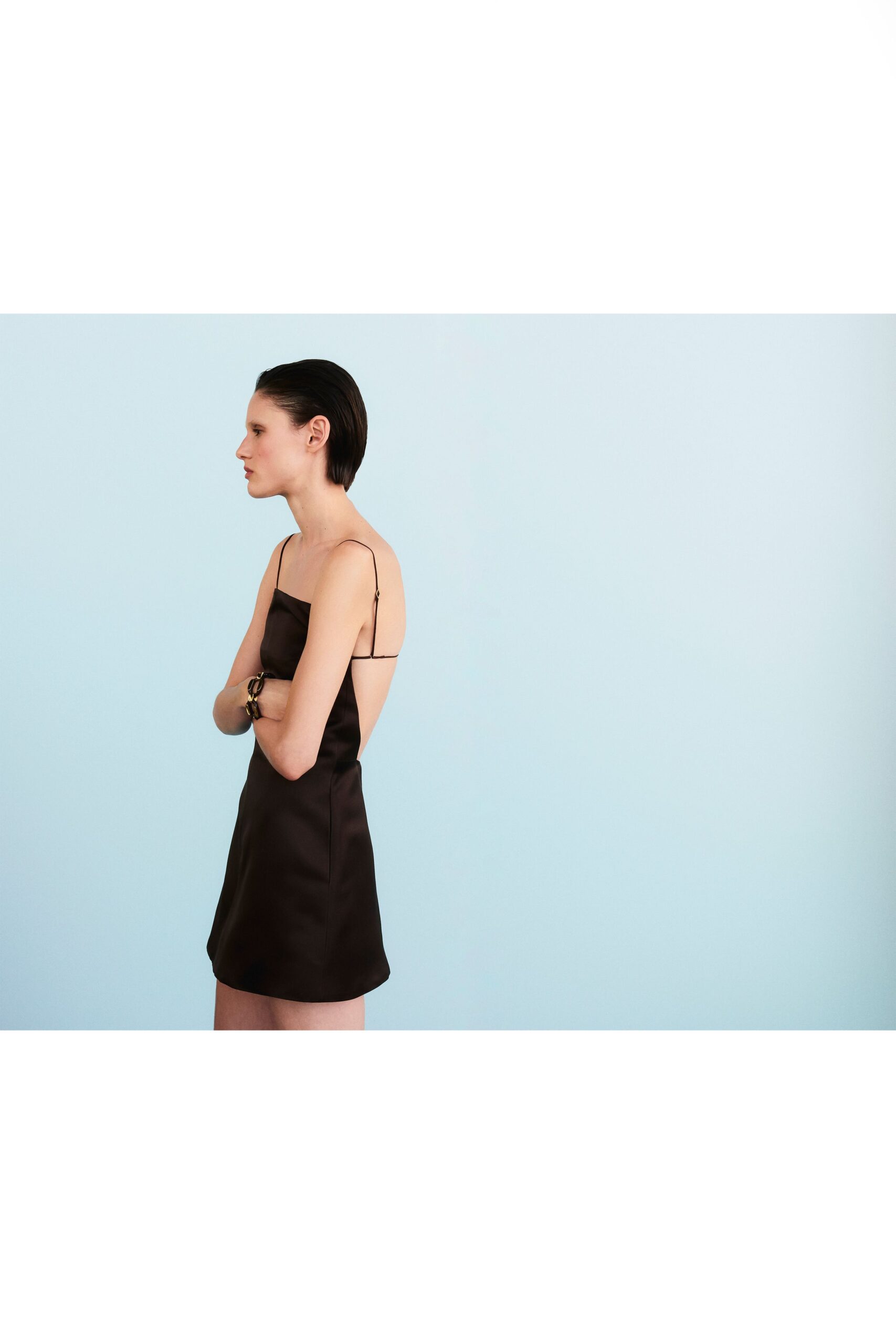 black silk sleeveless mini dress