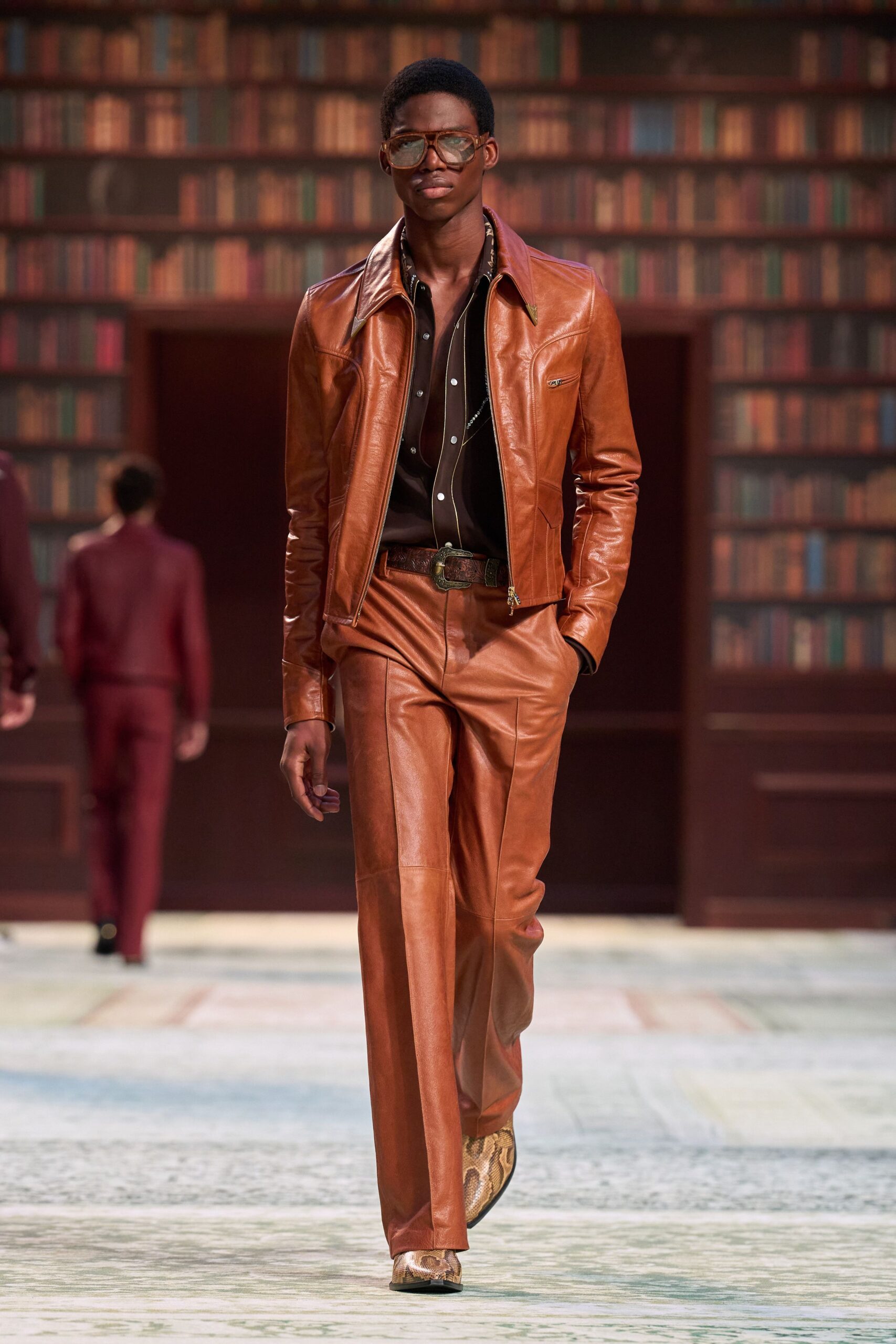 brown leather jacket and pants