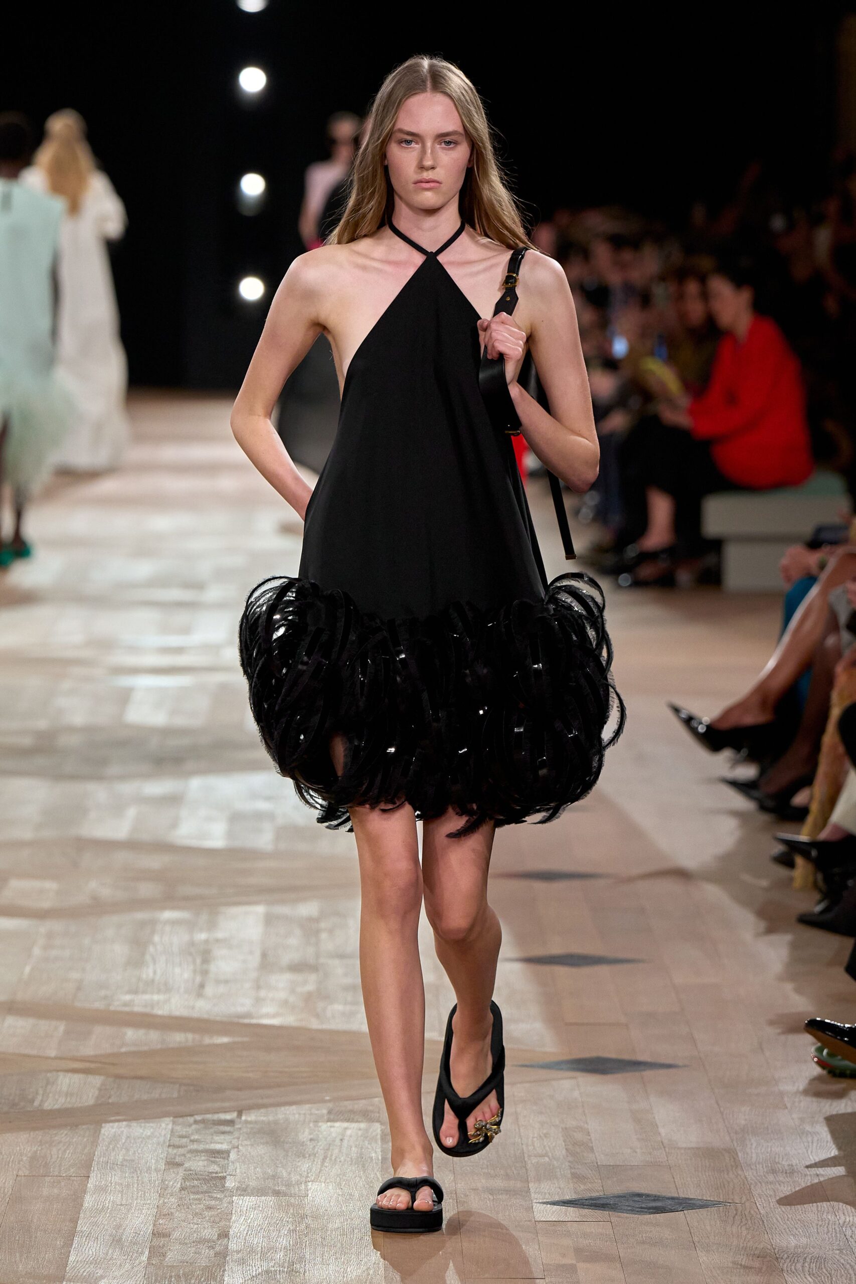 black mini dress with ruffles