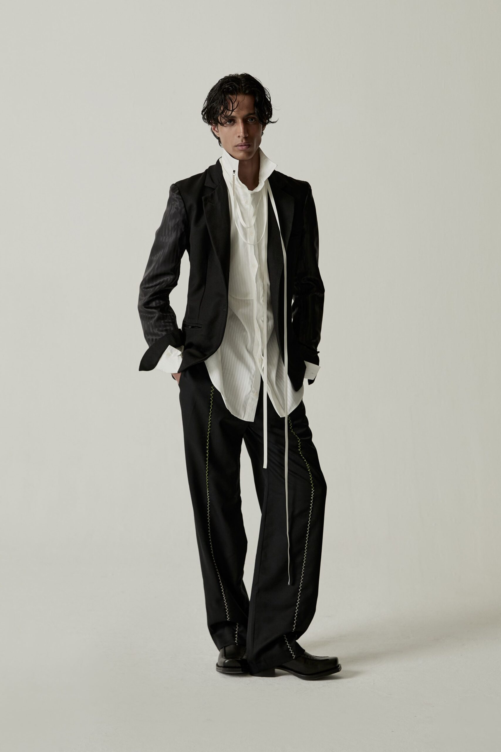 black tailored blazer with white shirt