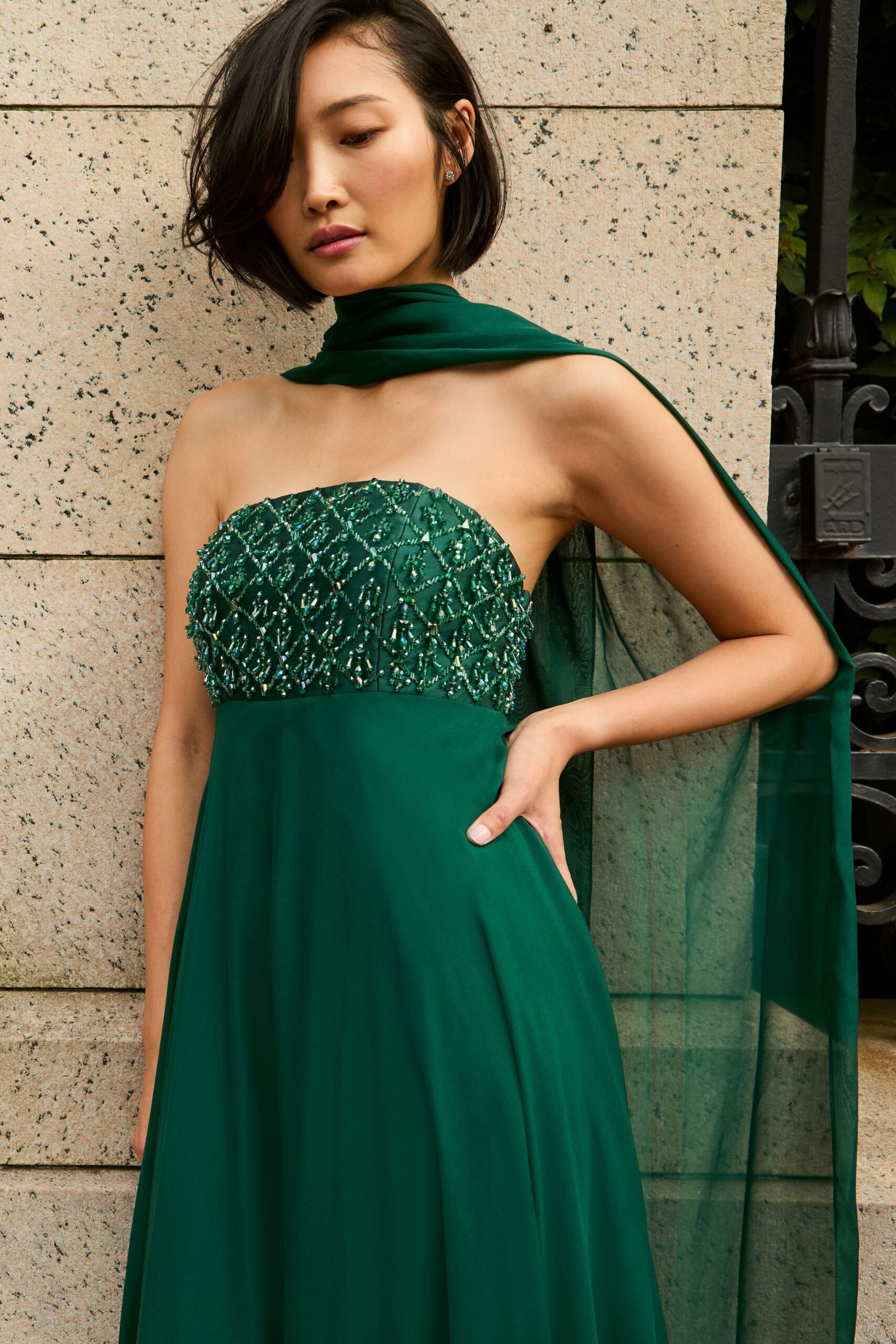 green silk relaxed flowing scarf