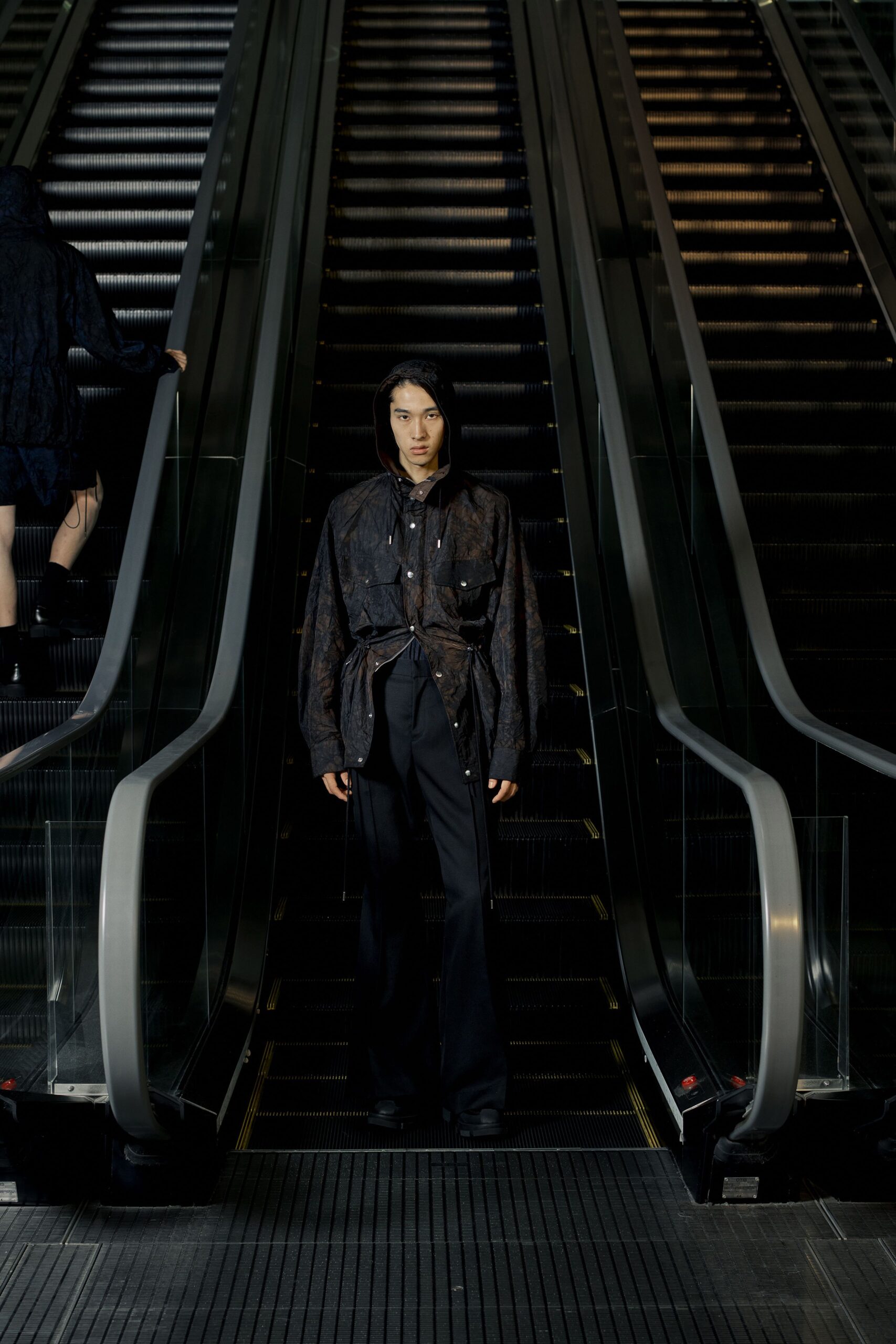 black fitted jacket and tailored pants