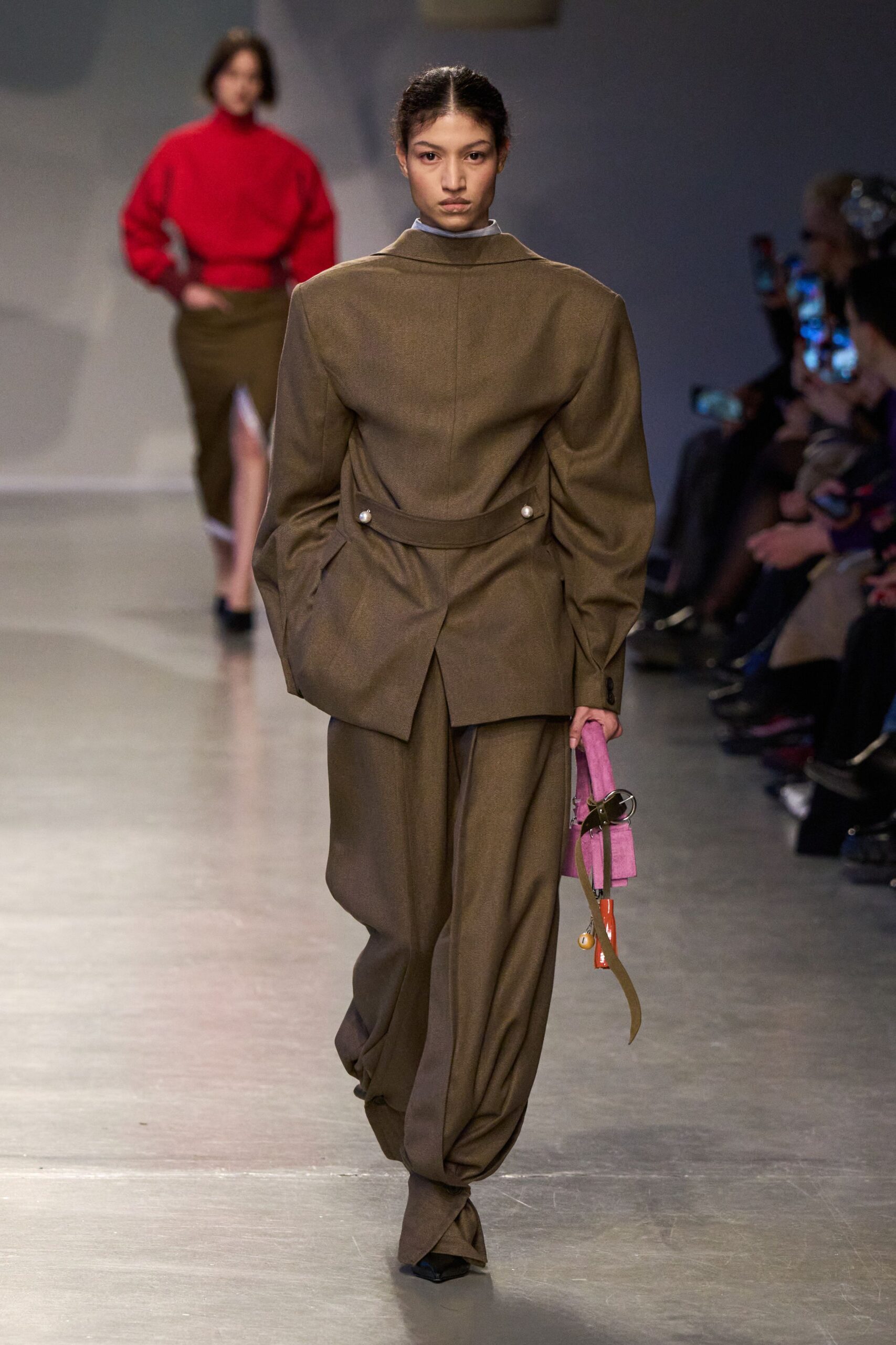 brown wool long-sleeve collared structured buttoned blazer