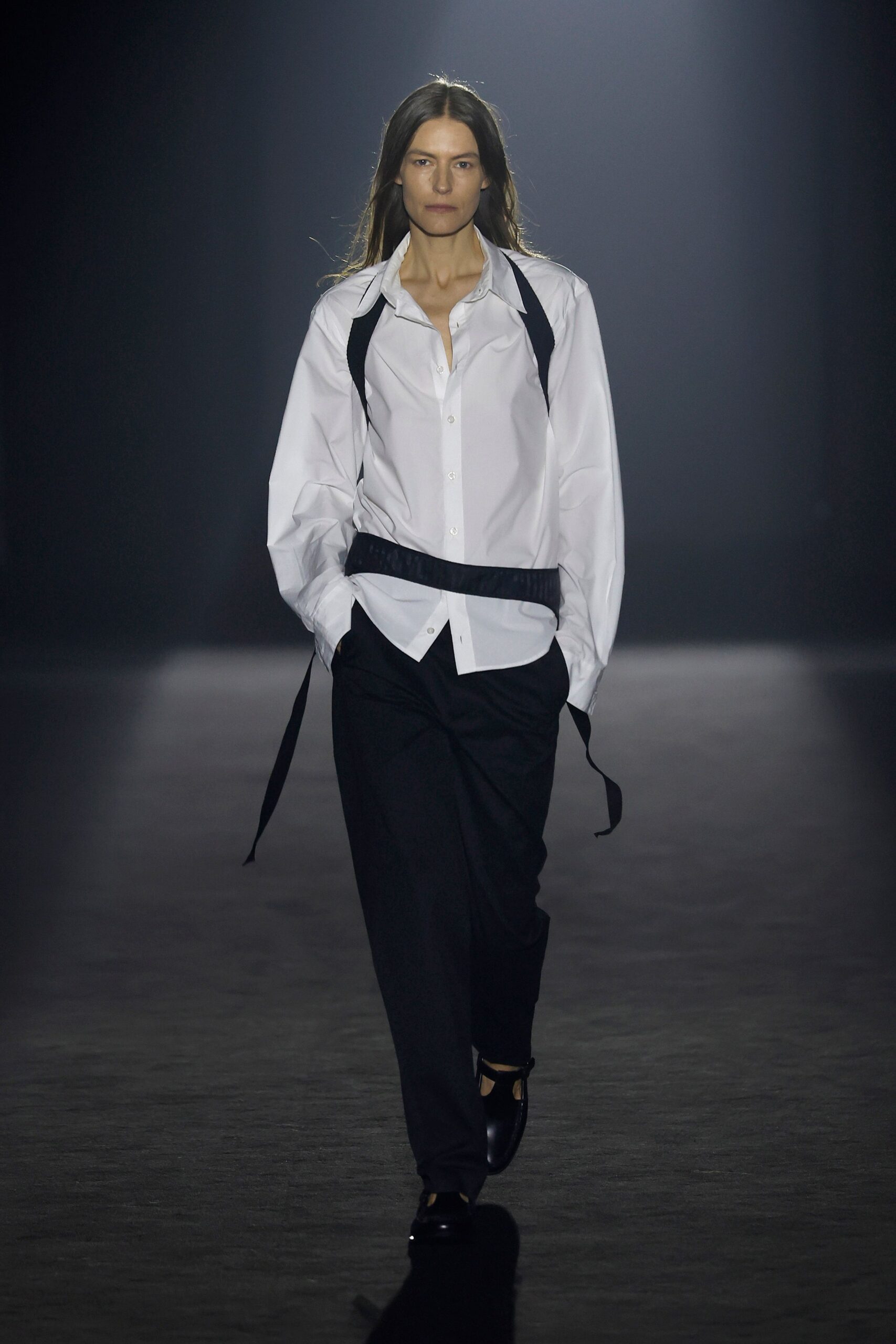 white shirt black pants outfit