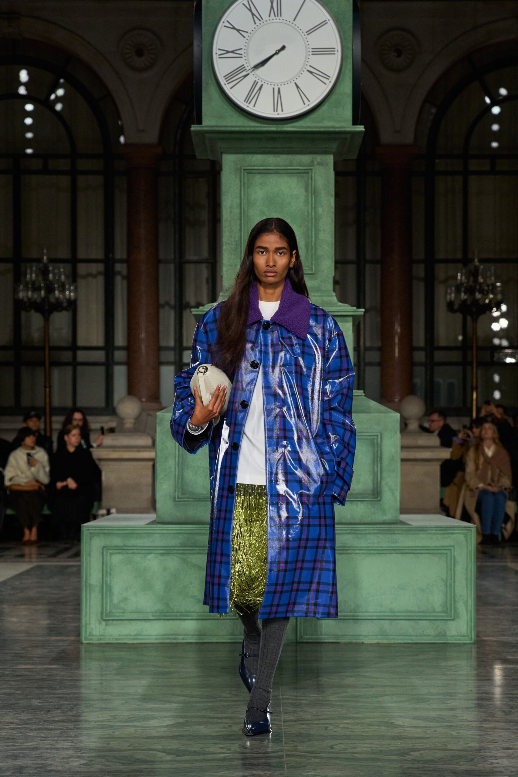 oversized blue vinyl coat