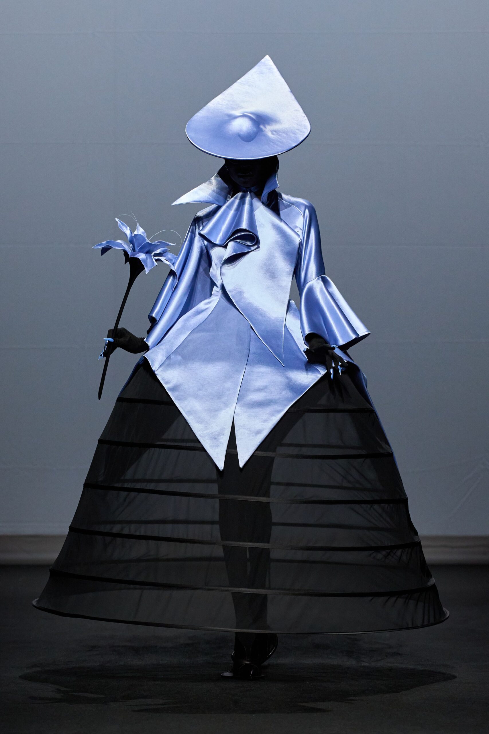 blue silk asymmetric structured hat