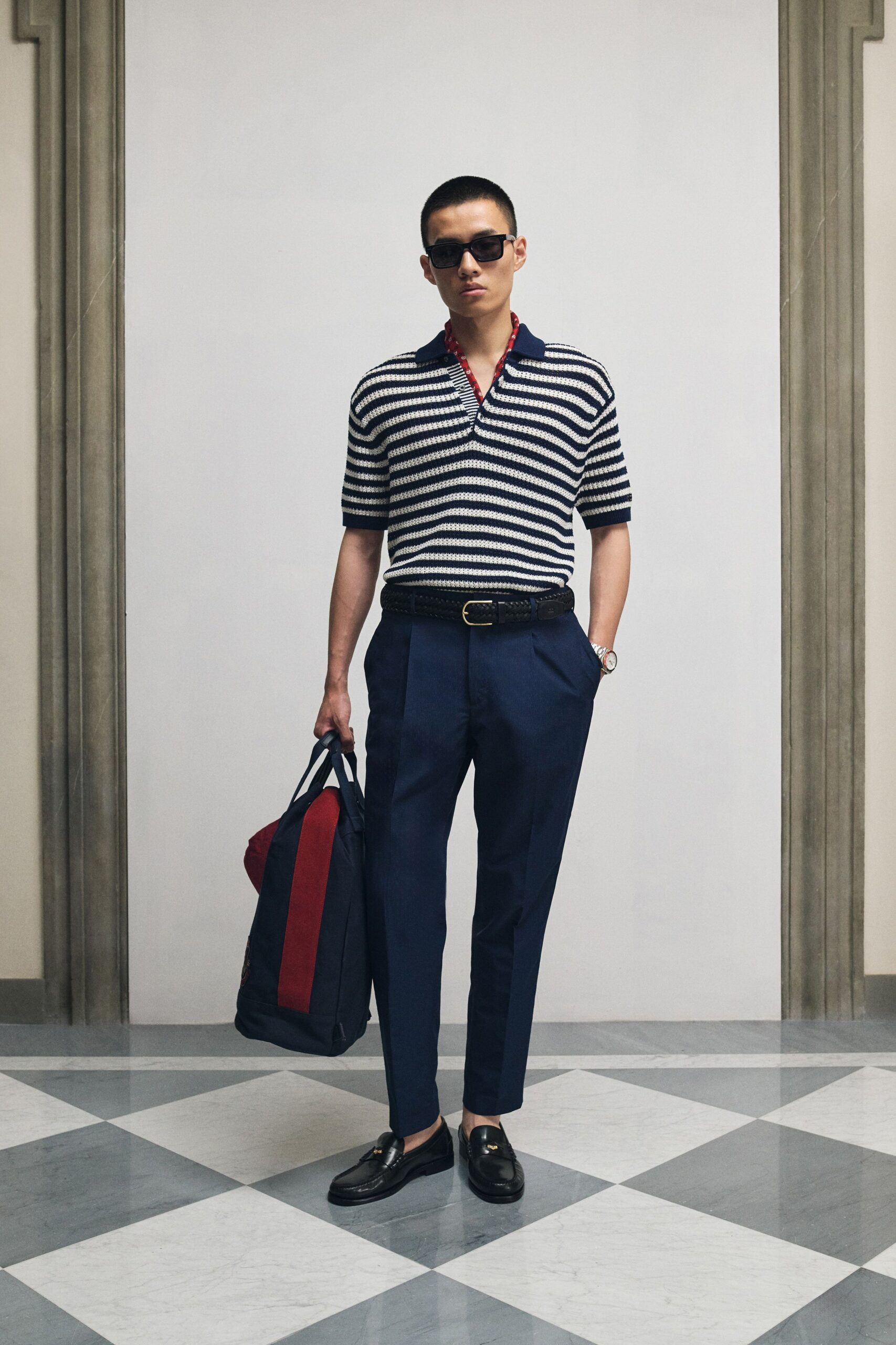 fitted striped shirt tailored pants