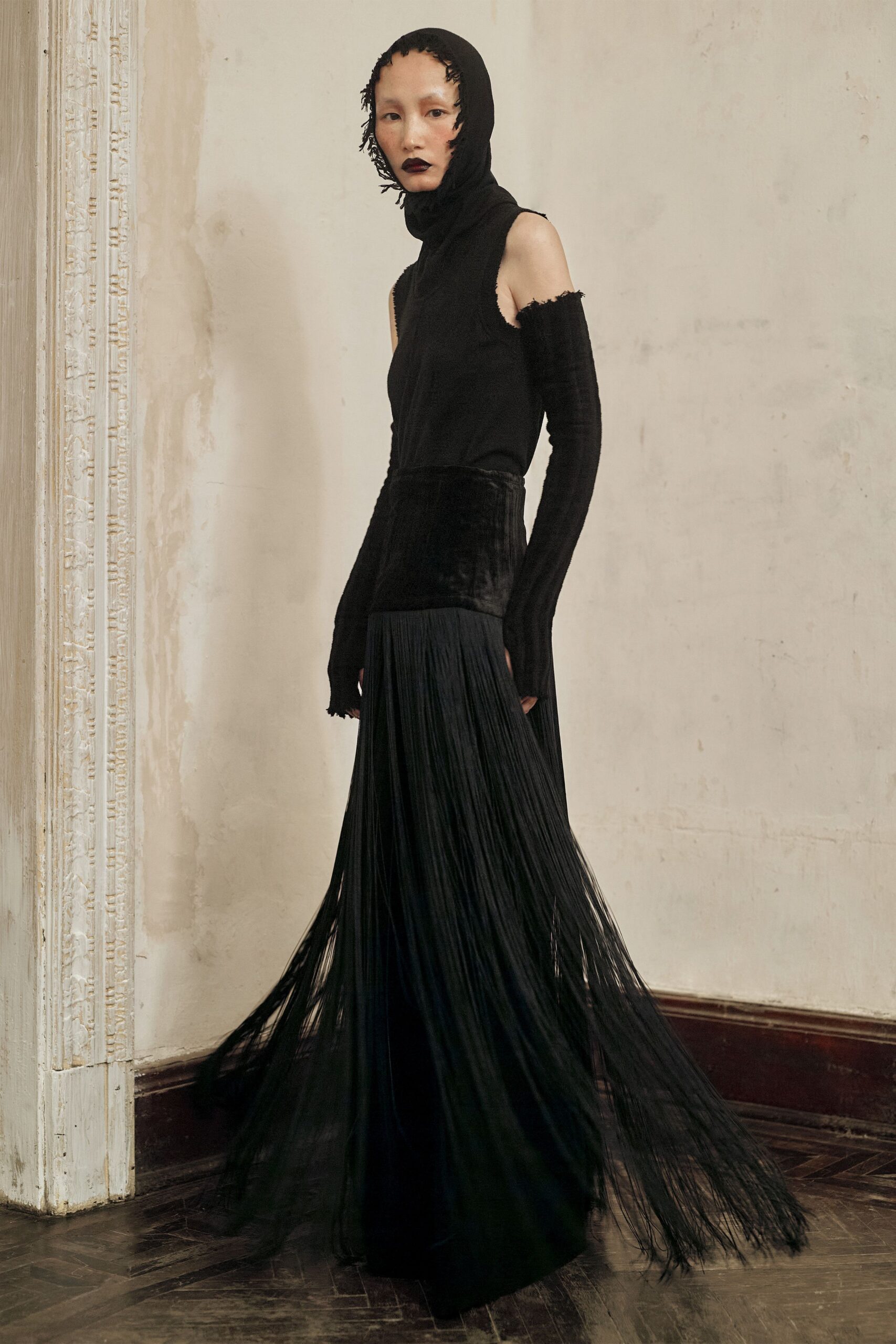 black pleated maxi dress