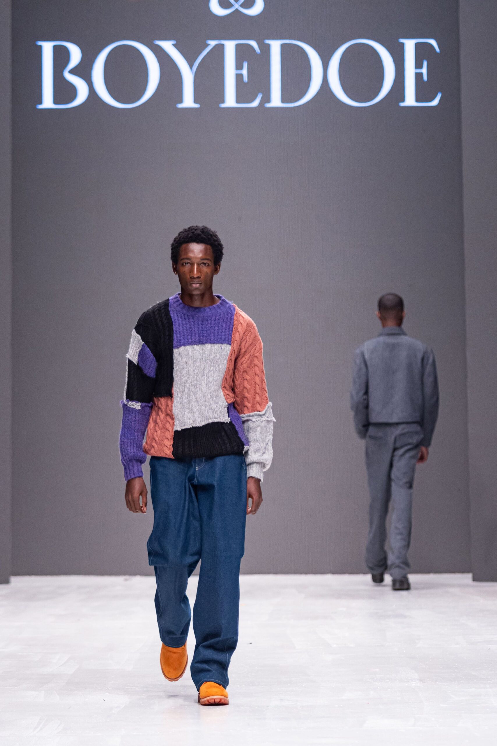 purple wool long-sleeve relaxed color-blocked sweater