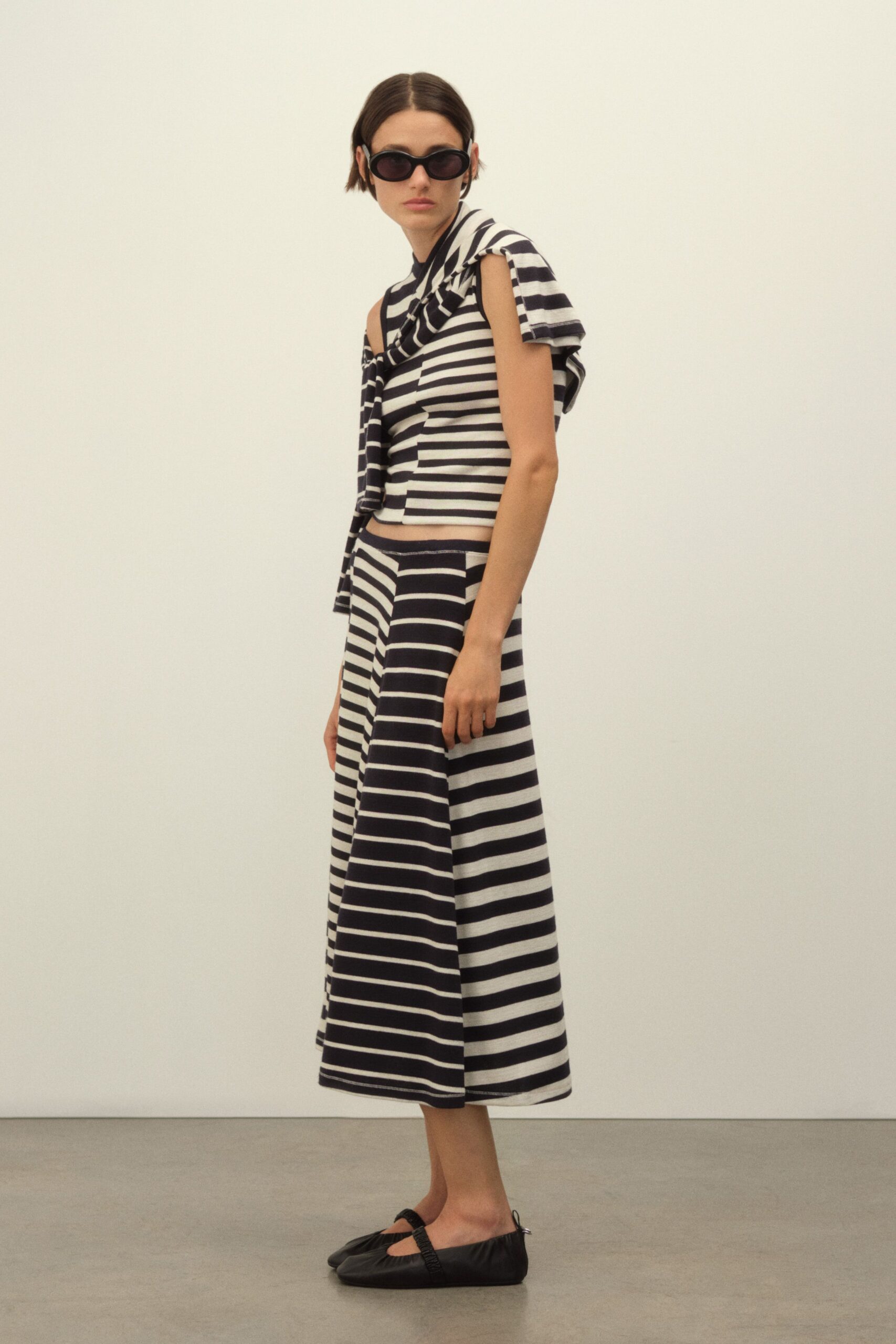 striped cropped top and midi skirt